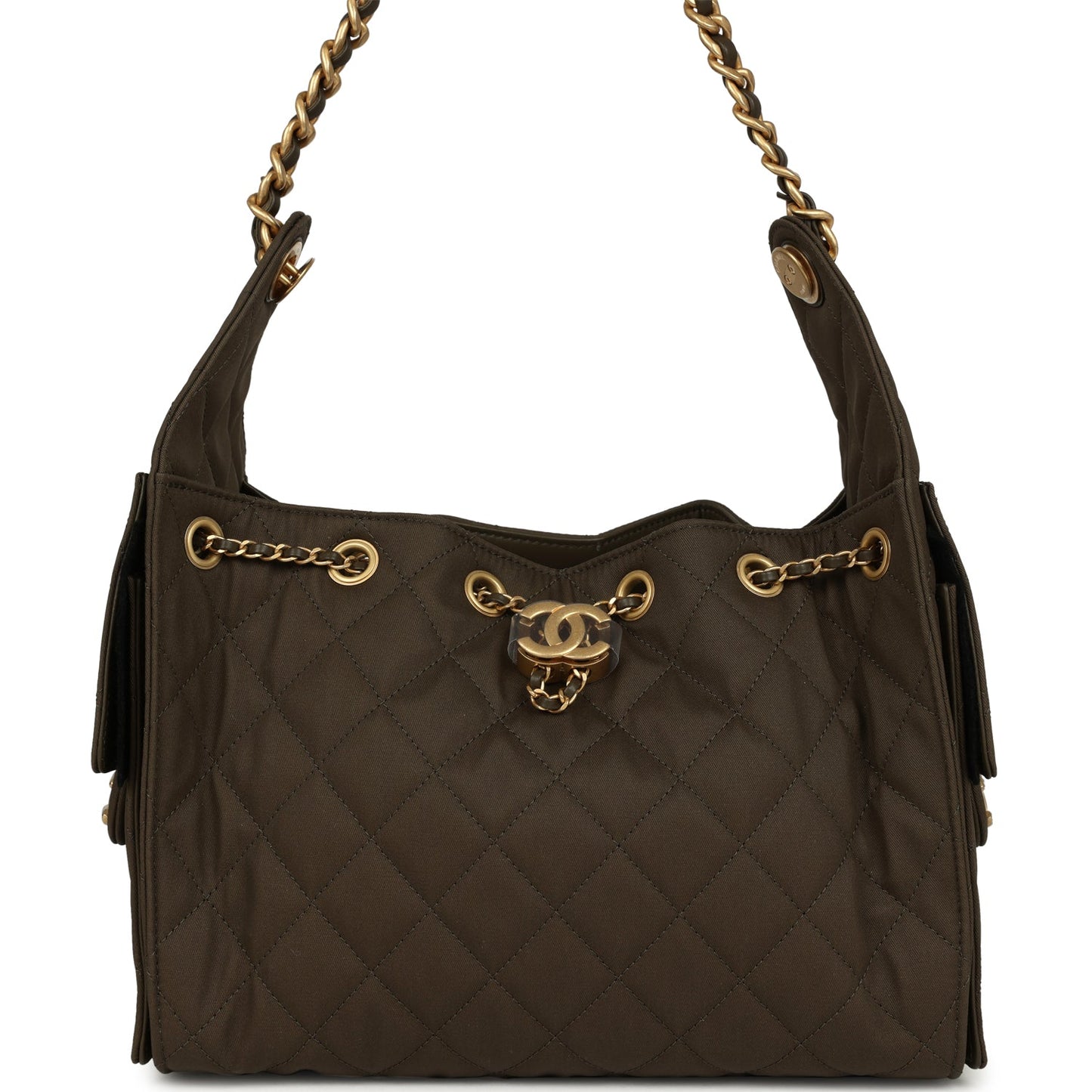 Chanel Small 25 Hobo Bag Khaki Toile Canvas Antique Gold Hardware