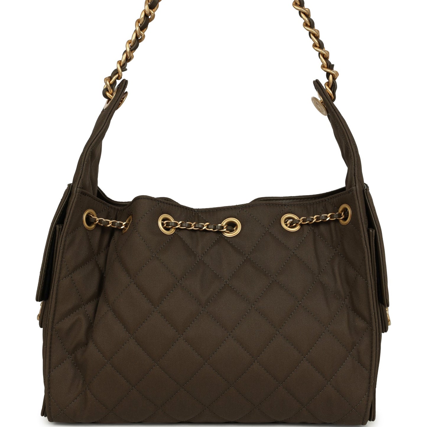 Chanel Small 25 Hobo Bag Khaki Toile Canvas Antique Gold Hardware