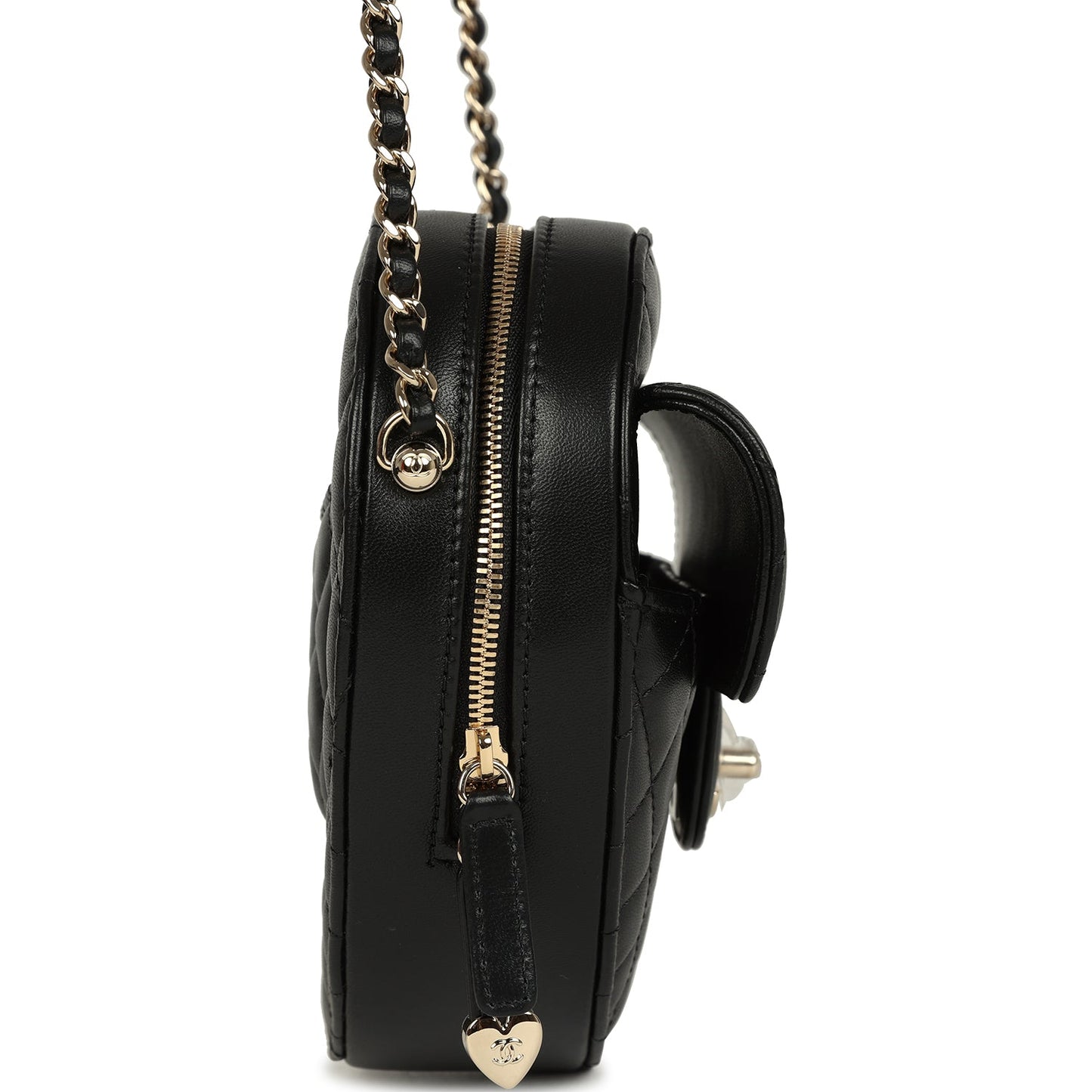 Chanel CC In Love Large Heart Bag with Chain Black Lambskin Light Gold Hardware