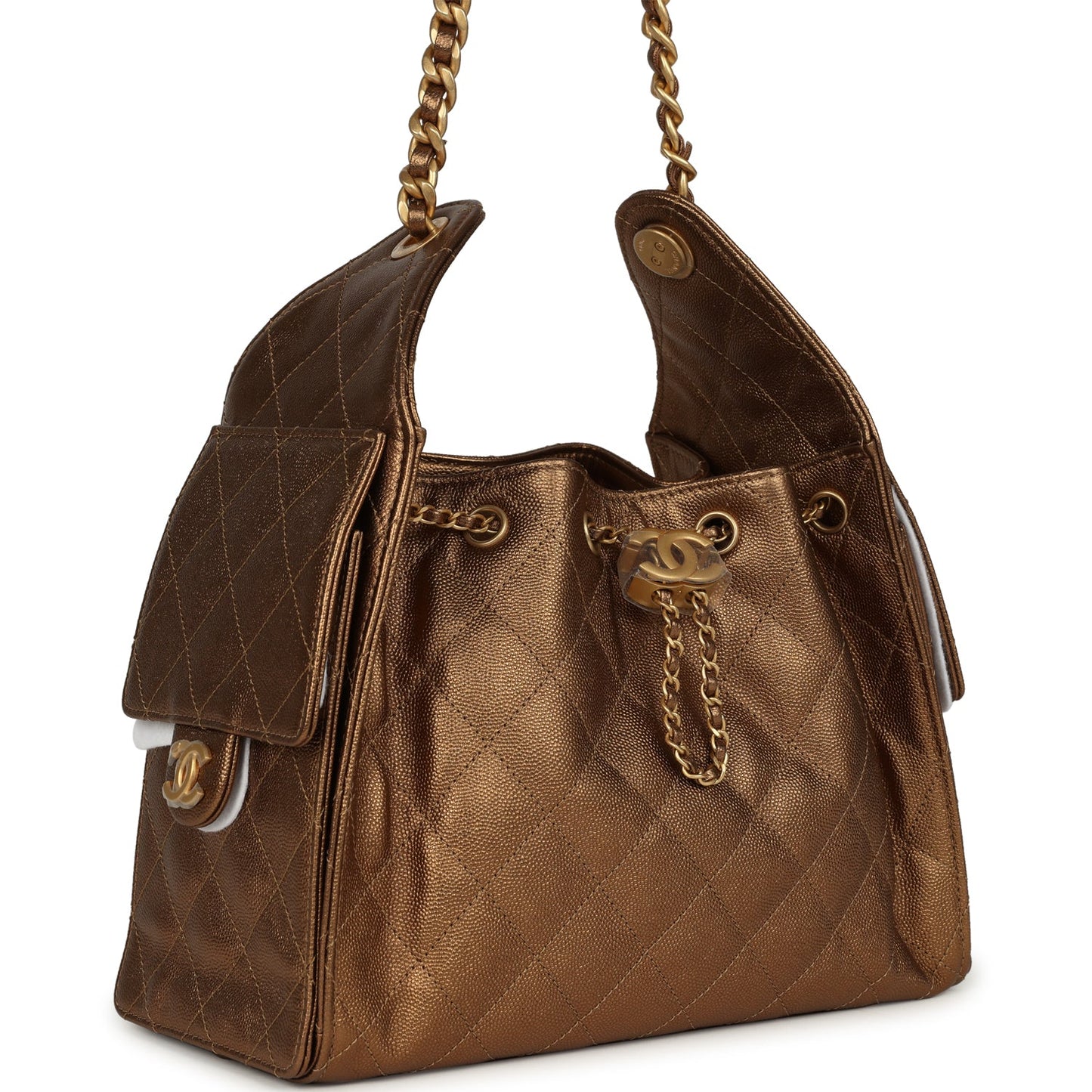 Chanel Small 25 Hobo Bag Metallic Bronze Caviar Light Gold Hardware