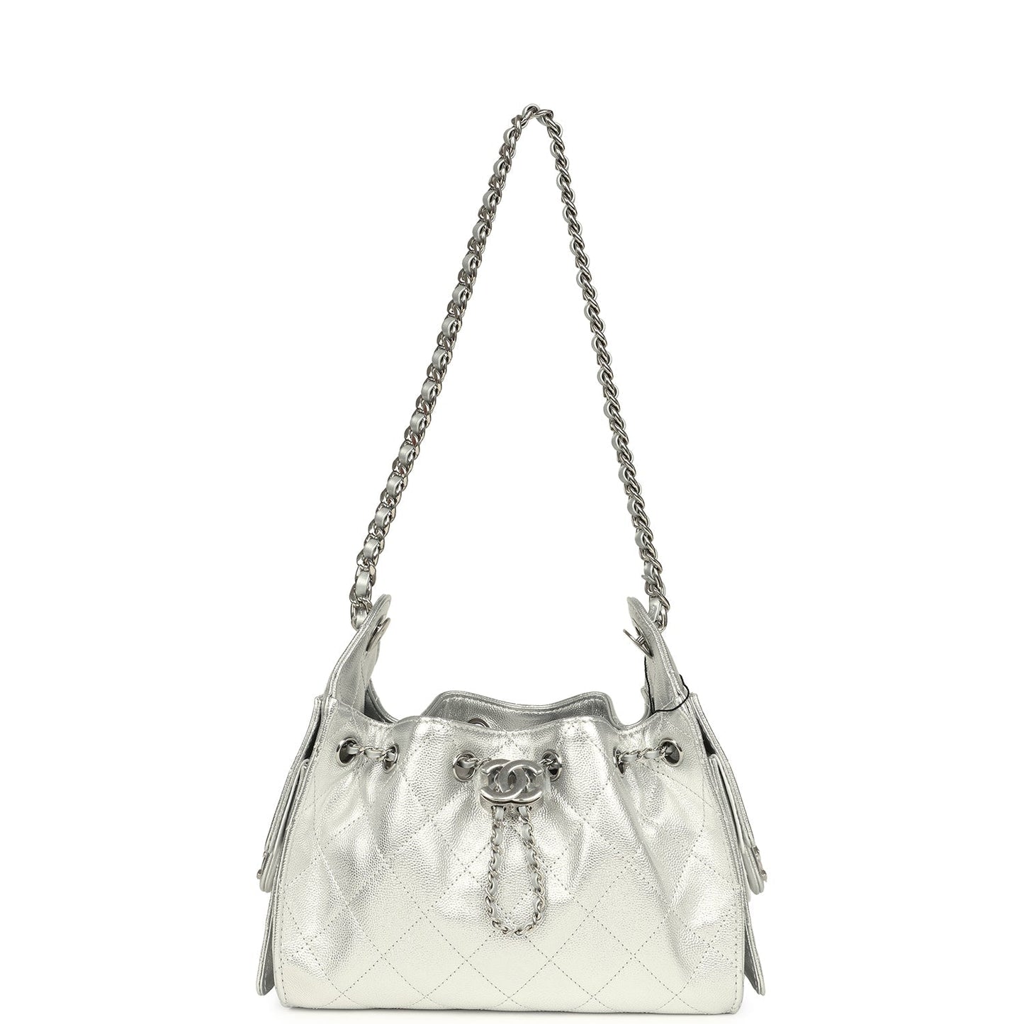 Chanel Mini 25 Hobo Bag Metallic Silver Caviar Silver Hardware