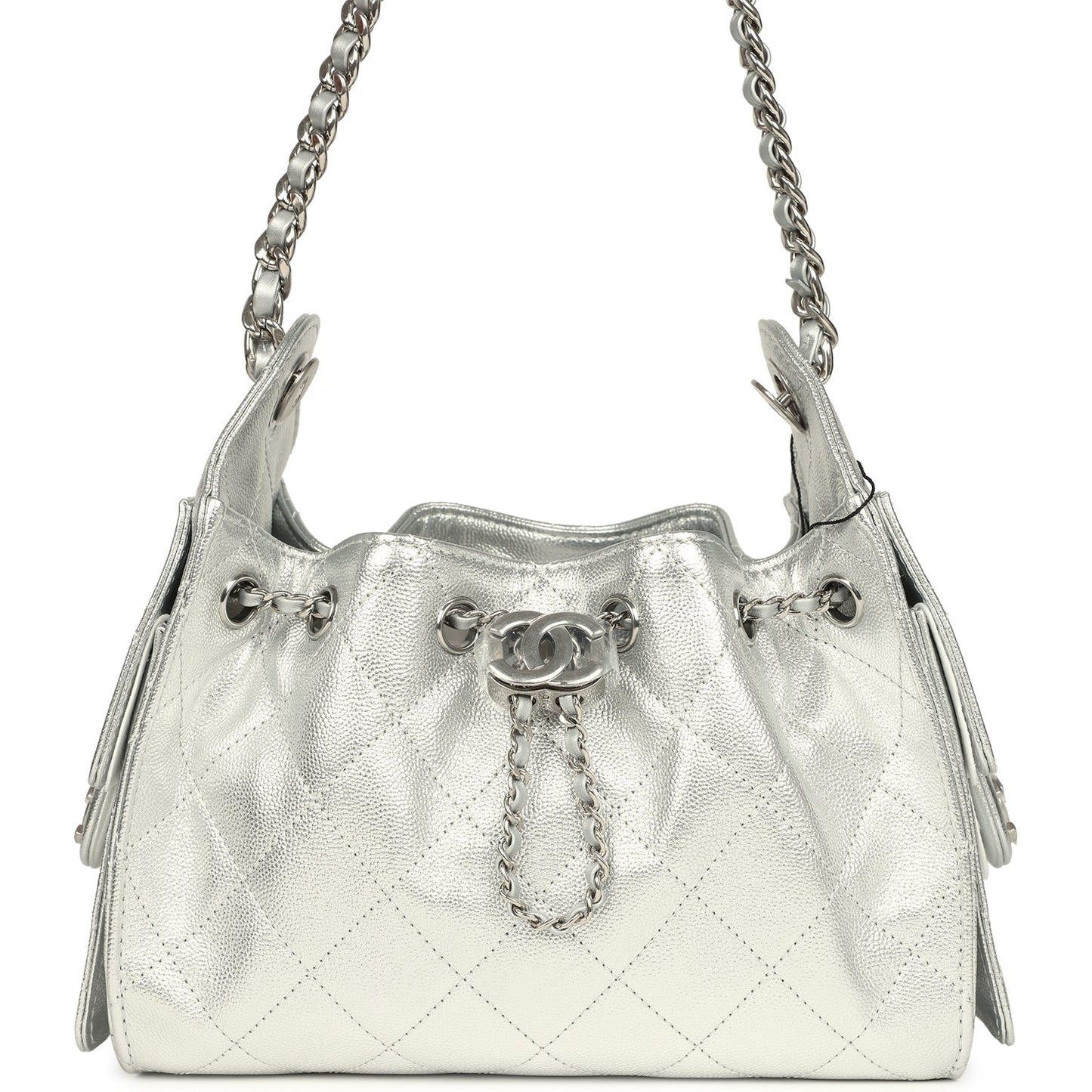 Chanel Mini 25 Hobo Bag Metallic Silver Caviar Silver Hardware