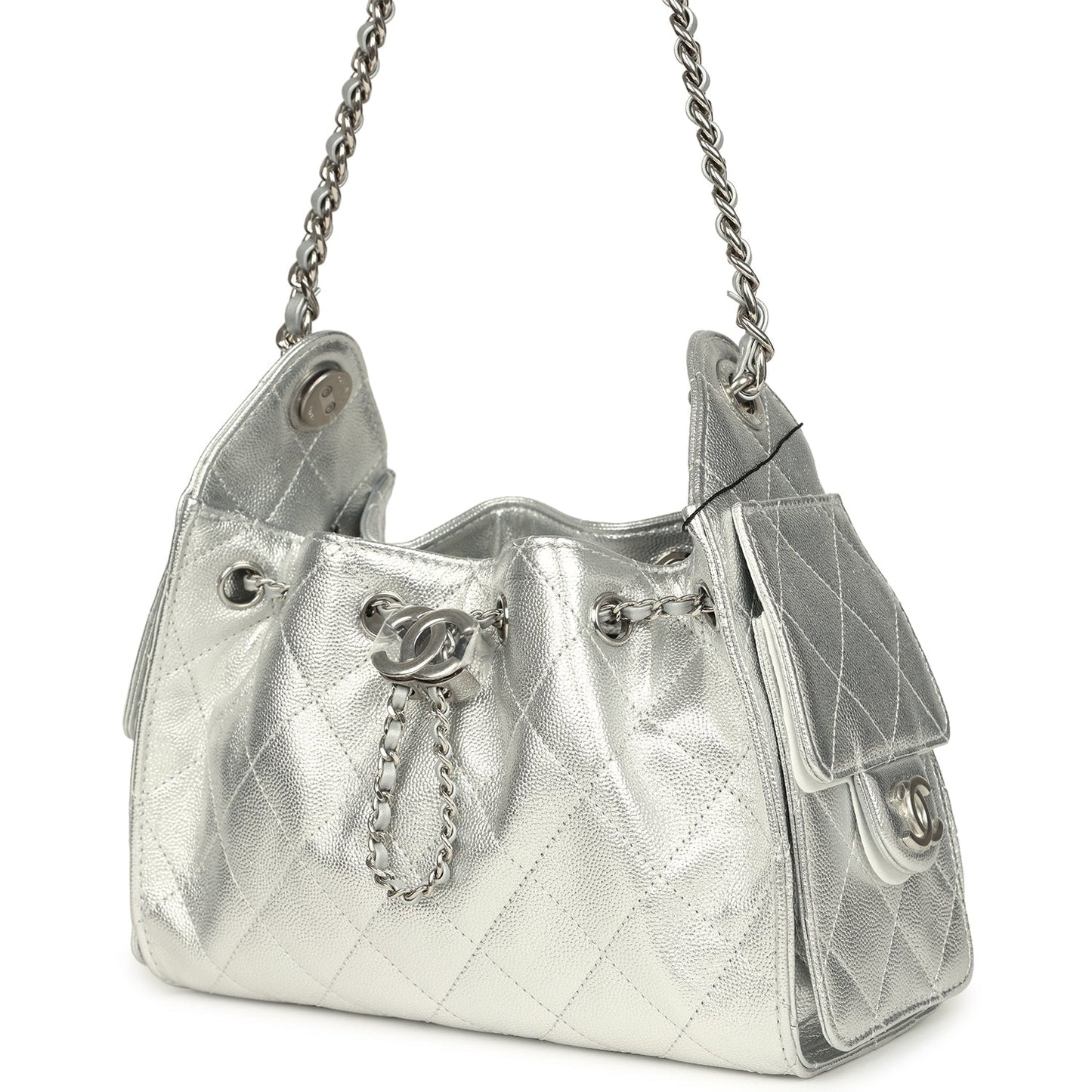 Chanel Mini 25 Hobo Bag Metallic Silver Caviar Silver Hardware