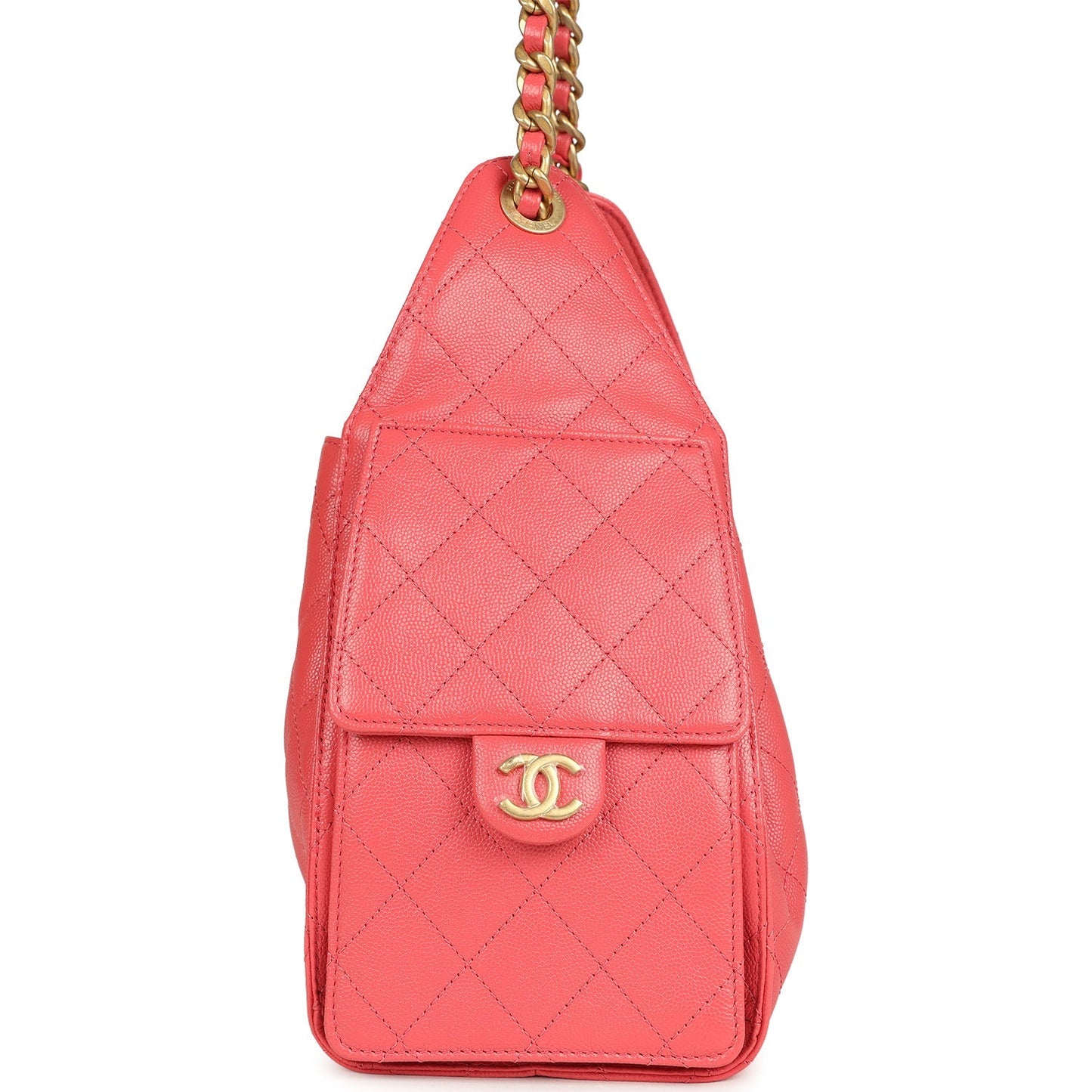 Chanel Small 25 Hobo Bag Coral Pink Caviar Antique Gold Hardware