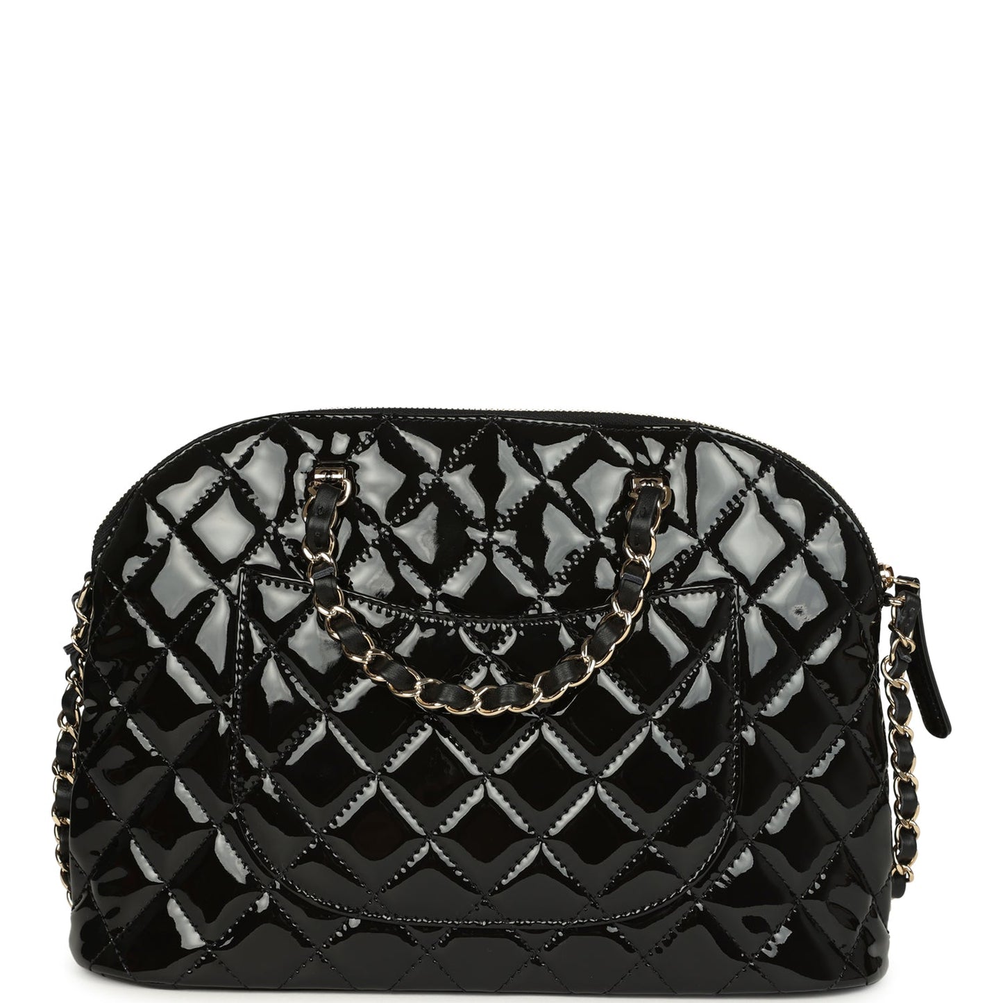 Chanel Top Handle Shopping Bag Black Patent Leather Gold Hardware