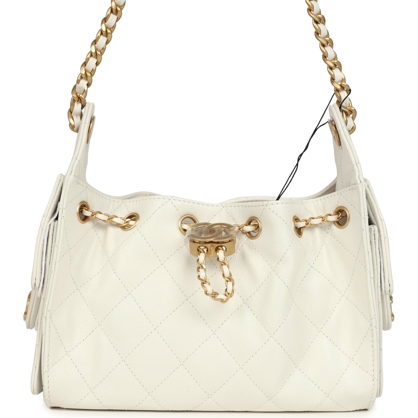 Chanel Mini 25 Hobo Bag White Caviar Antique Gold Hardware