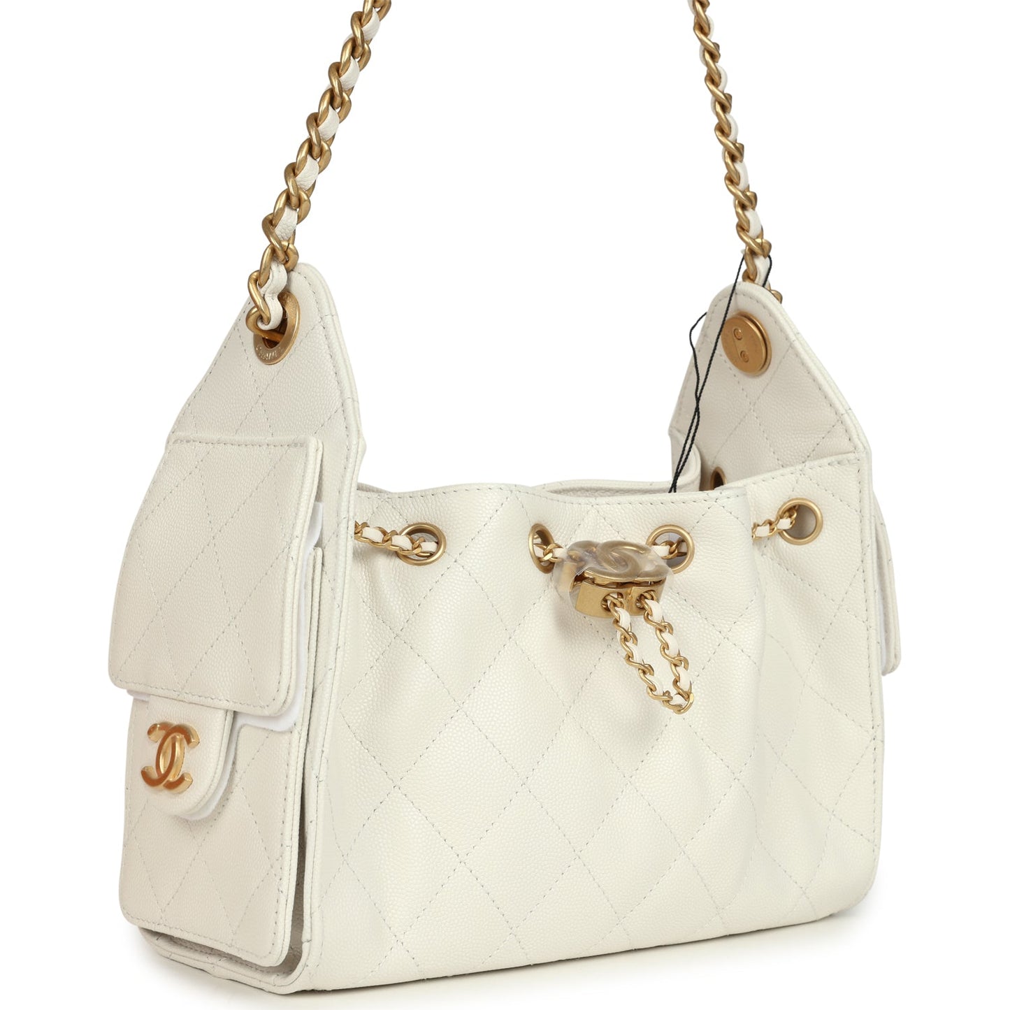 Chanel Mini 25 Hobo Bag White Caviar Antique Gold Hardware