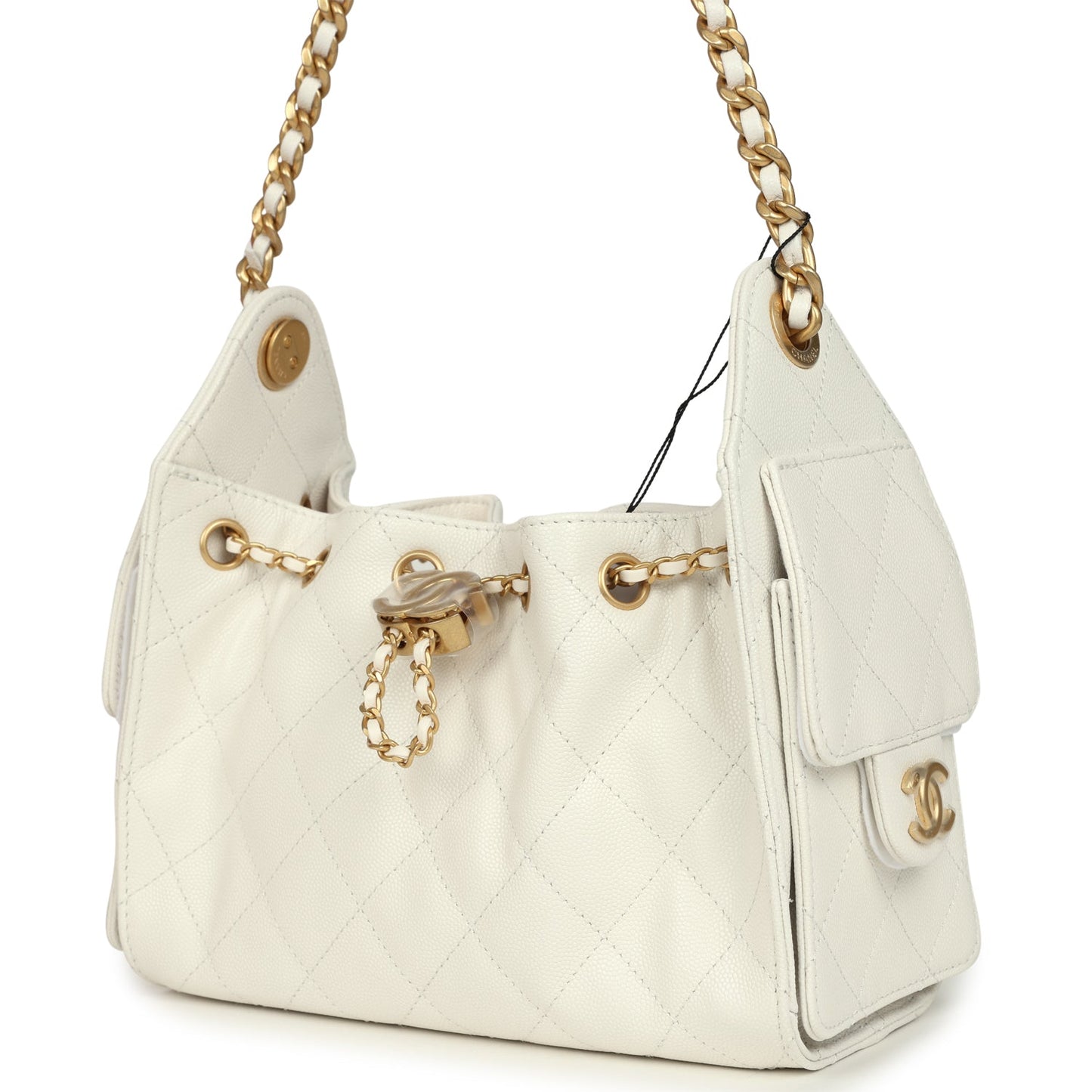 Chanel Mini 25 Hobo Bag White Caviar Antique Gold Hardware
