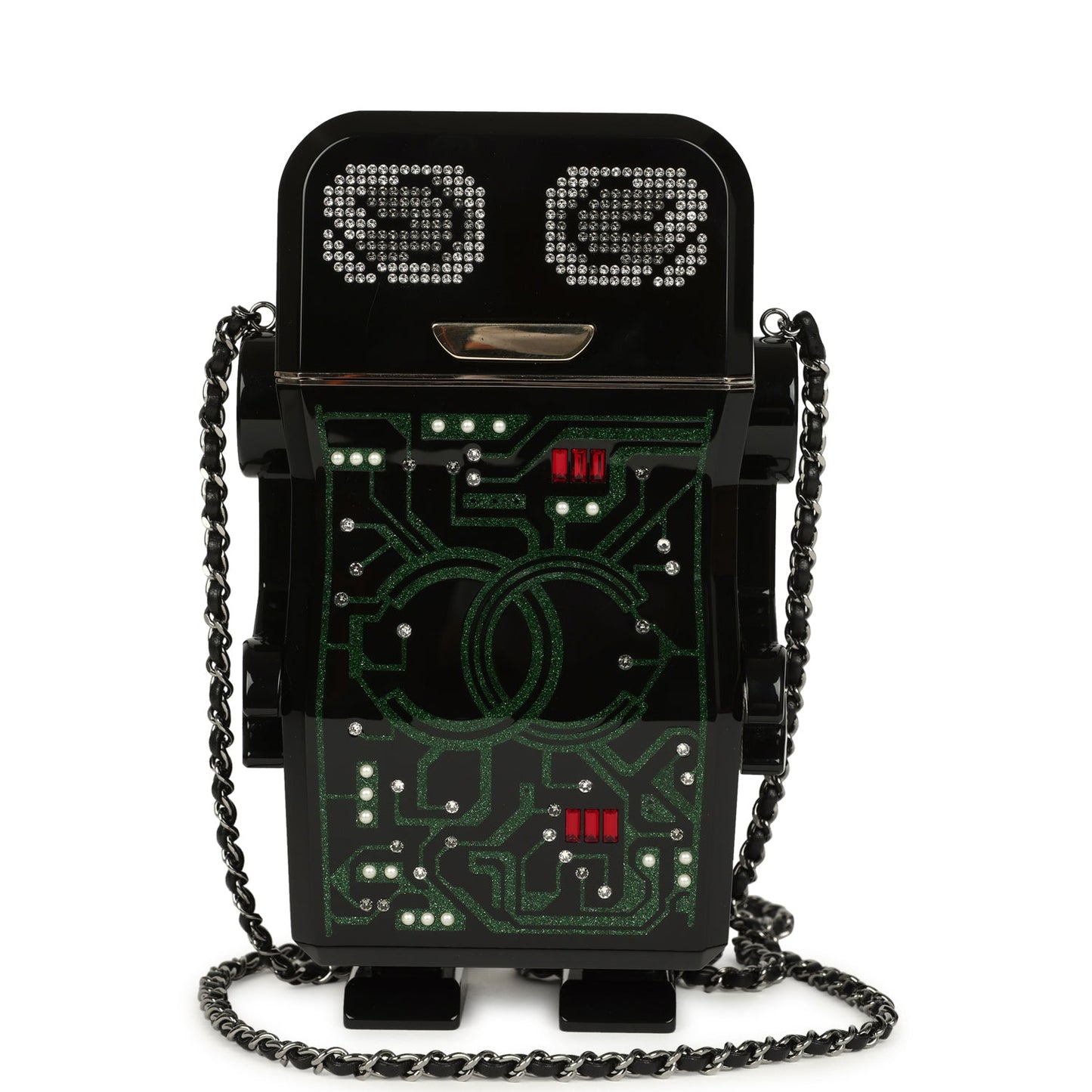 Pre-owned Chanel Limited Edition Robot Minaudière Bag Black Plexiglass and Crystals Ruthenium Hardware