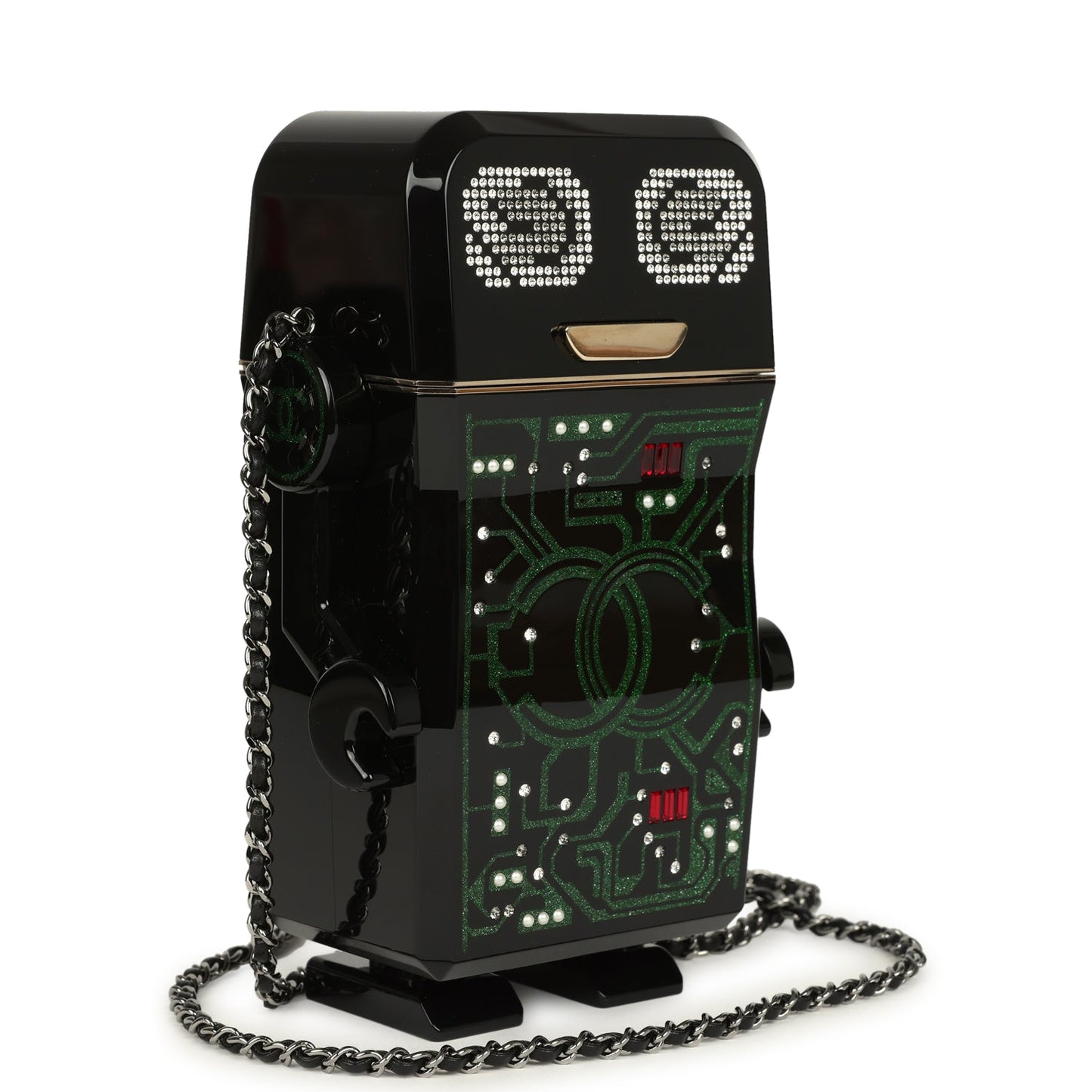 Pre-owned Chanel Limited Edition Robot Minaudière Bag Black Plexiglass and Crystals Ruthenium Hardware