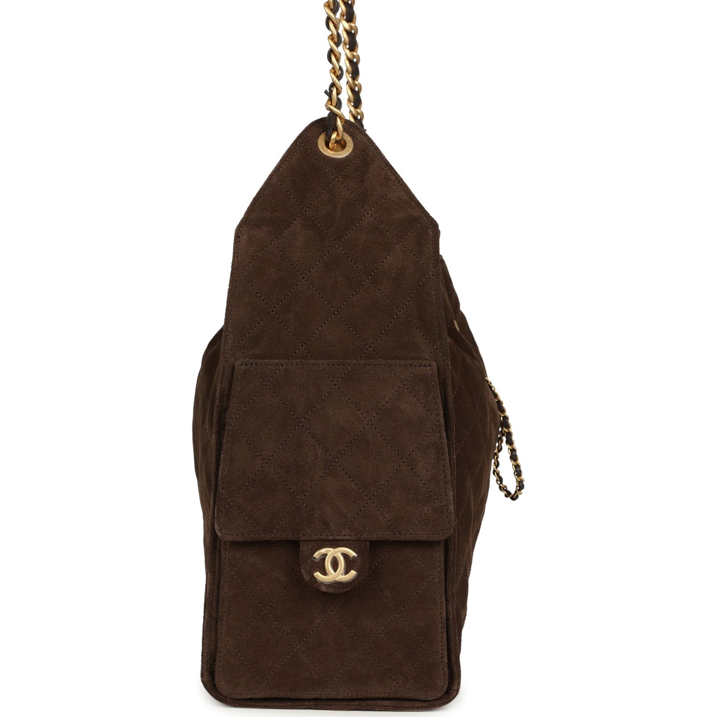 Chanel Medium 25 Hobo Bag Dark Brown Suede Antique Gold Hardware