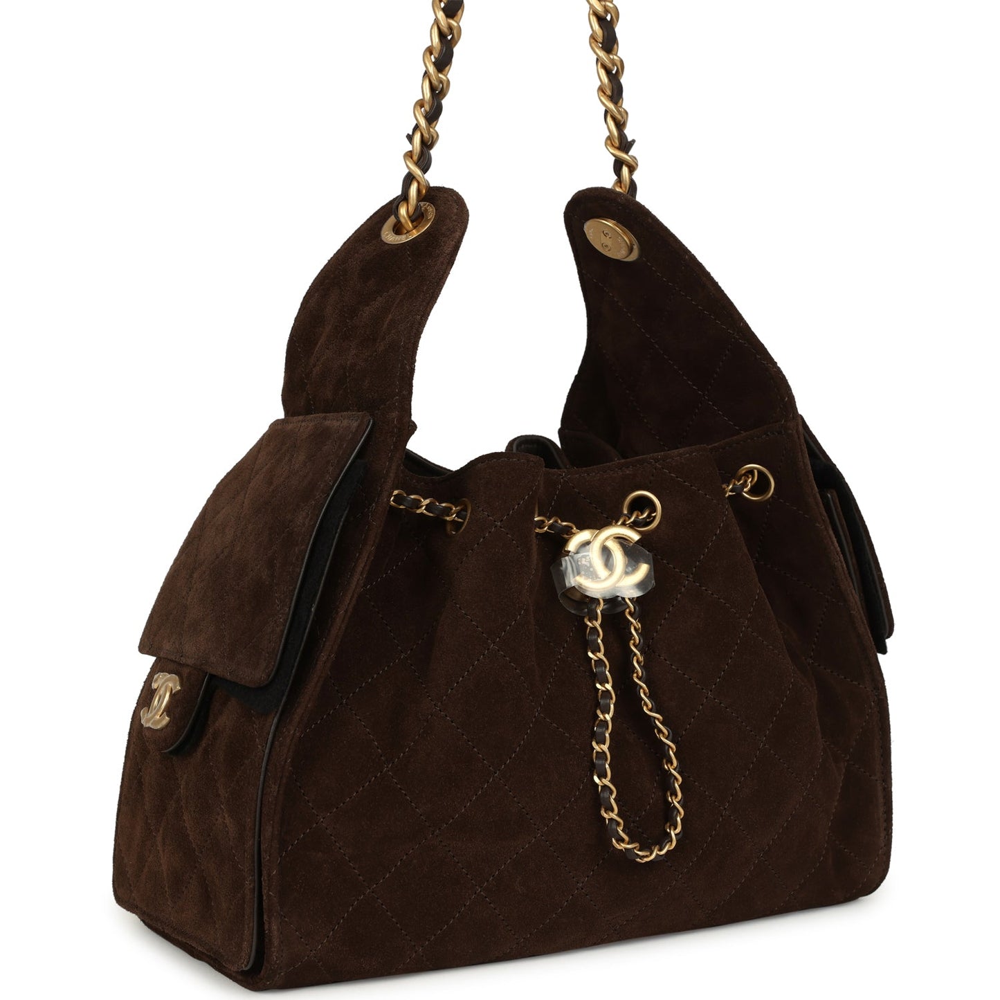 Chanel Small 25 Hobo Bag Dark Brown Suede Antique Gold Hardware