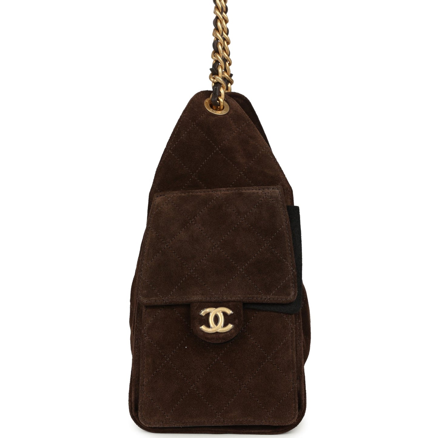 Chanel Small 25 Hobo Bag Dark Brown Suede Antique Gold Hardware
