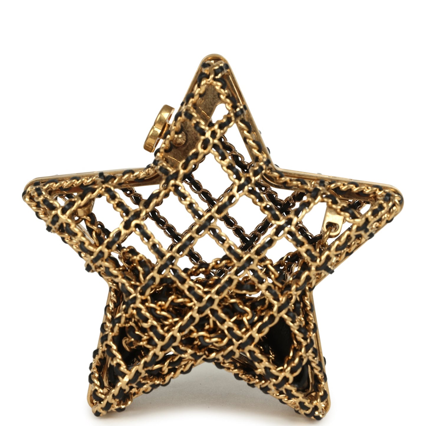 Pre-owned Chanel CC Star Minaudiere Clutch with Chain Black Leather Gold Hardware