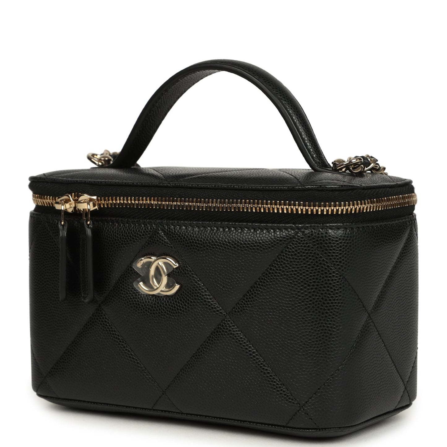 Chanel Small Top Handle Vanity Case Black Caviar Light Gold Hardware
