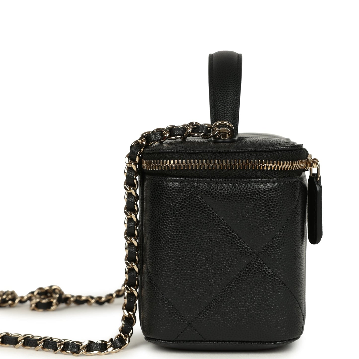 Chanel Small Top Handle Vanity Case Black Caviar Light Gold Hardware