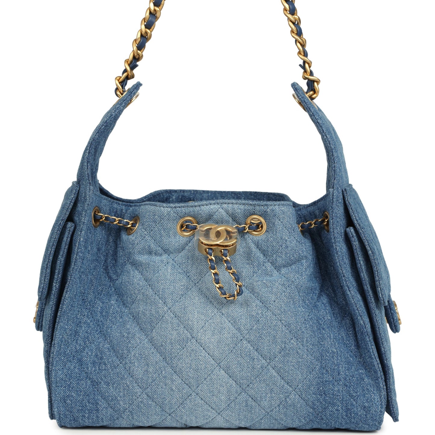 Chanel Small 25 Hobo Bag Blue Washed Denim Antique Gold Hardware