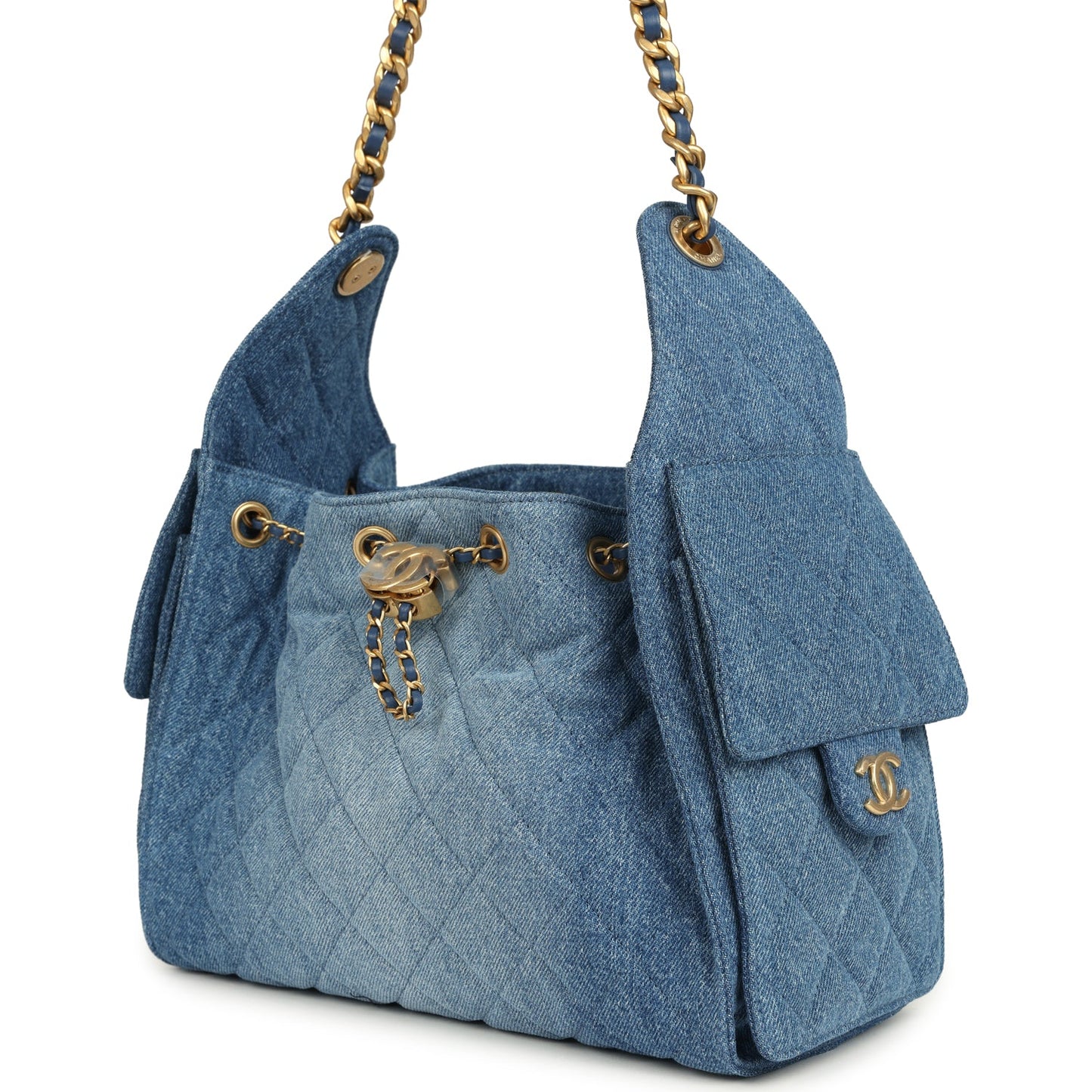 Chanel Small 25 Hobo Bag Blue Washed Denim Antique Gold Hardware