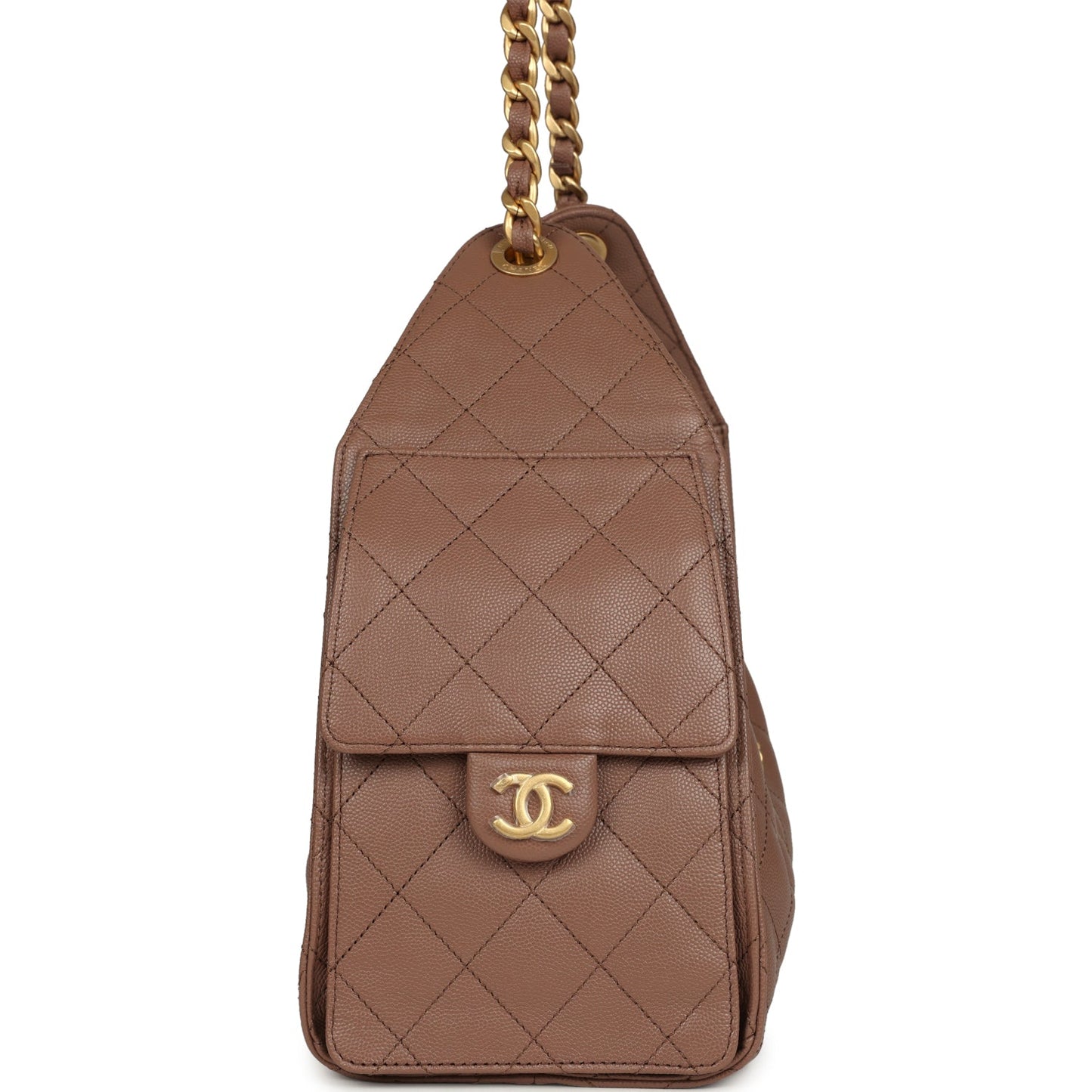 Chanel Small 25 Hobo Bag Brown Caviar Antique Gold Hardware