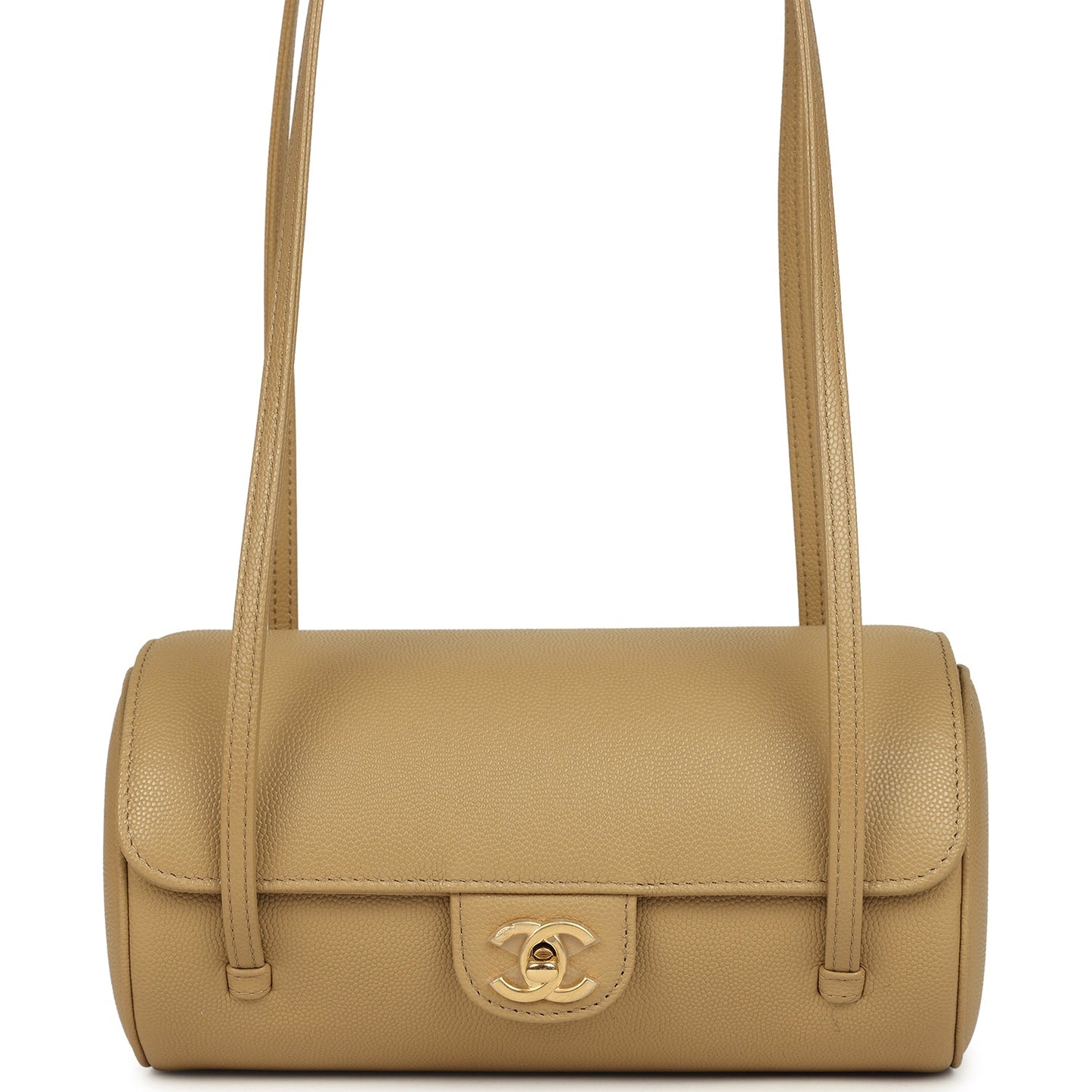 Chanel Preppy Coco Bowling Bag Dark Beige Shiny Caviar Brushed Gold Hardware