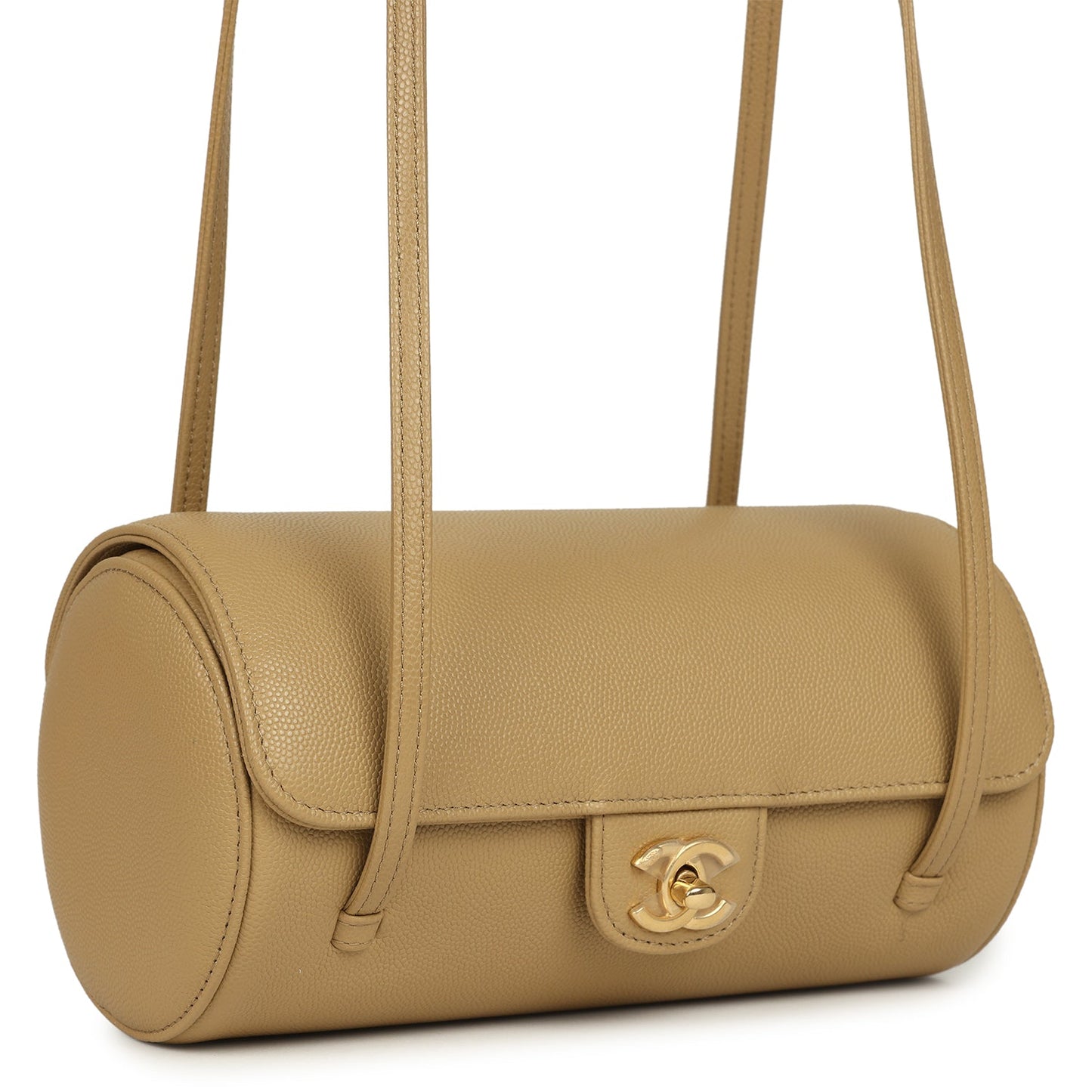 Chanel Preppy Coco Bowling Bag Dark Beige Shiny Caviar Brushed Gold Hardware