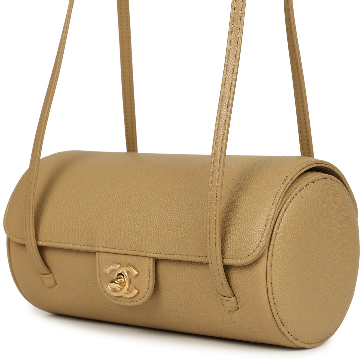 Chanel Preppy Coco Bowling Bag Dark Beige Shiny Caviar Brushed Gold Hardware