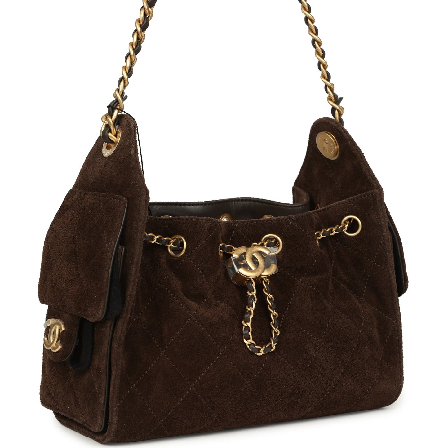 Chanel Mini 25 Hobo Bag Dark Brown Suede Antique Gold Hardware