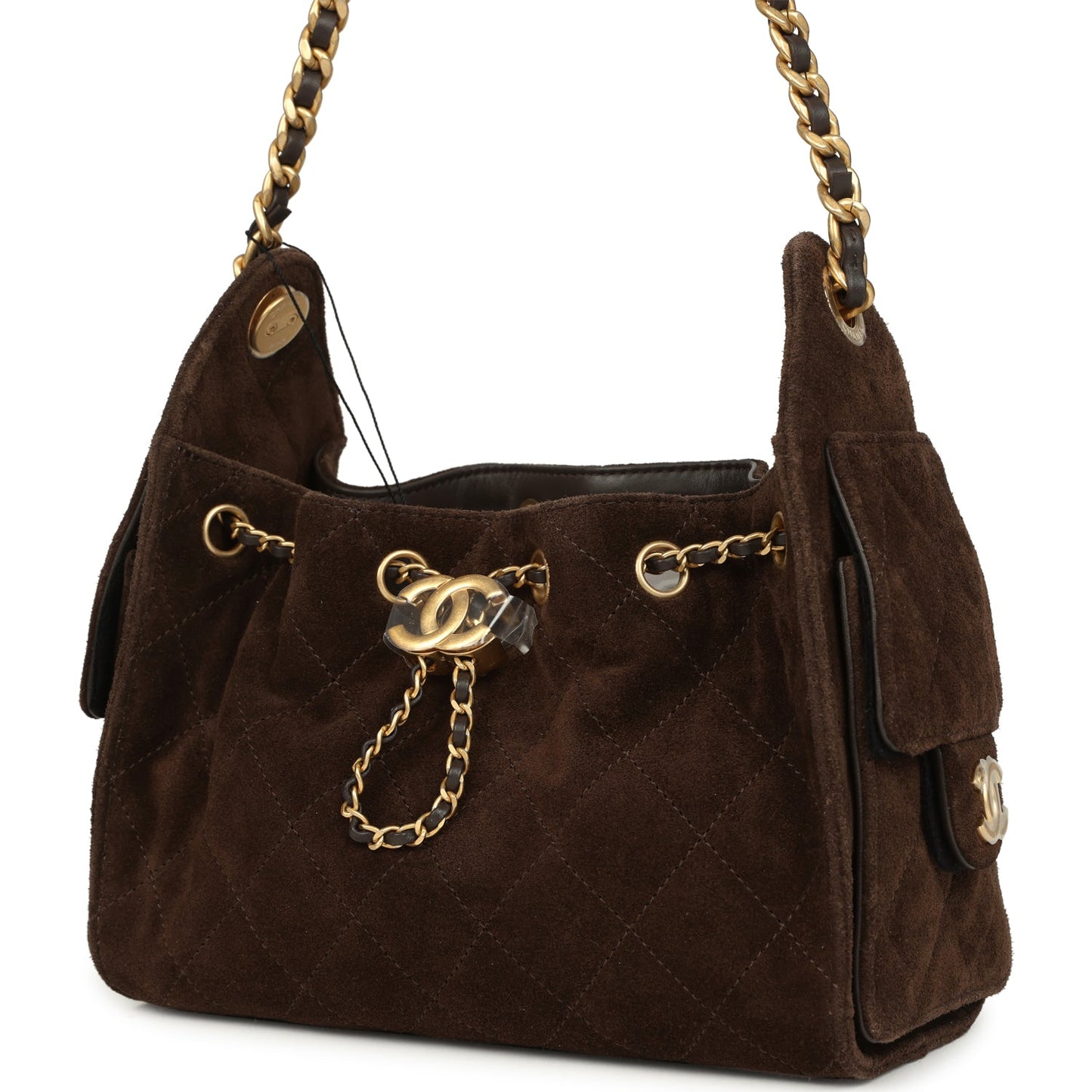 Chanel Mini 25 Hobo Bag Dark Brown Suede Antique Gold Hardware