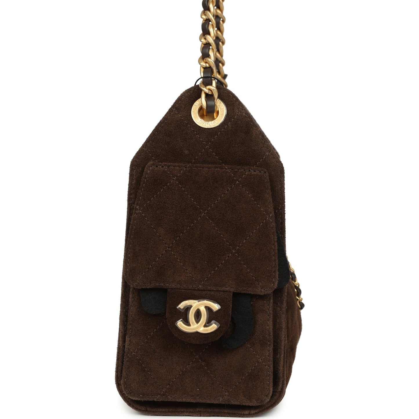 Chanel Mini 25 Hobo Bag Dark Brown Suede Antique Gold Hardware