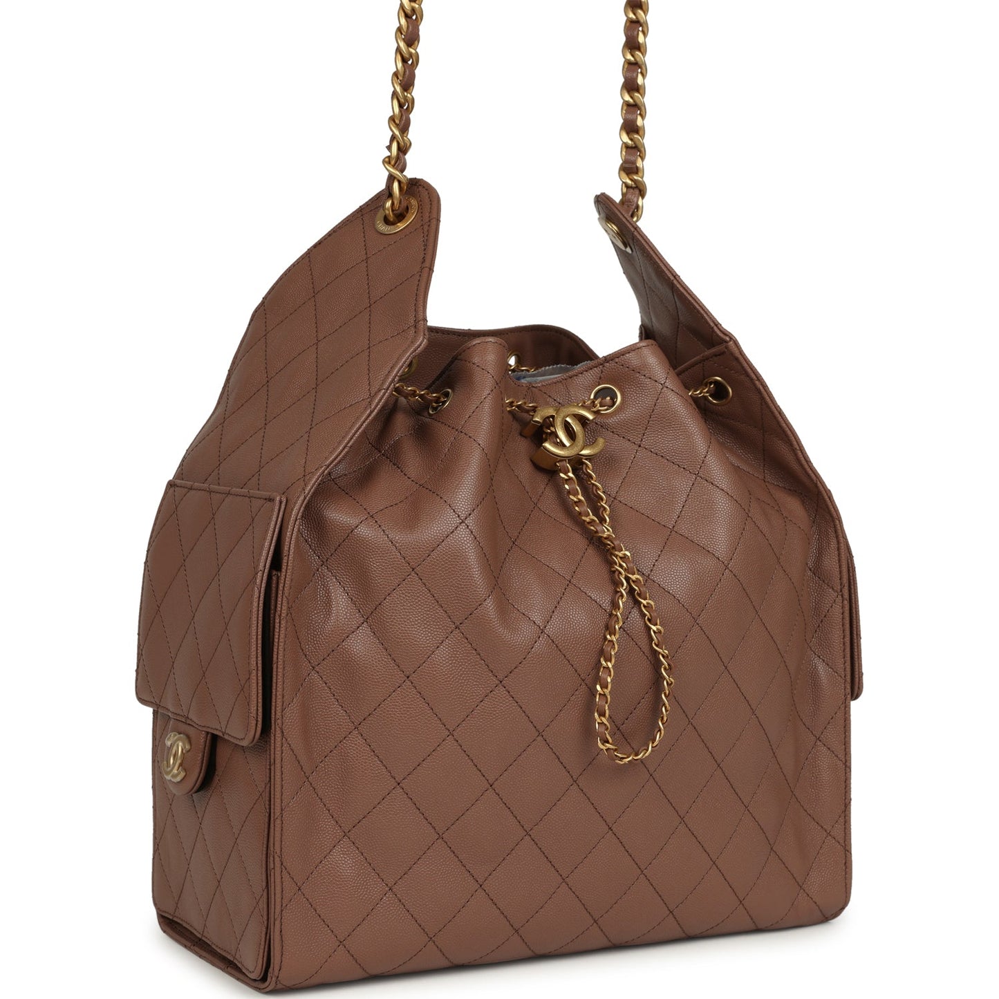 Chanel Medium 25 Hobo Bag Brown Caviar Antique Gold Hardware