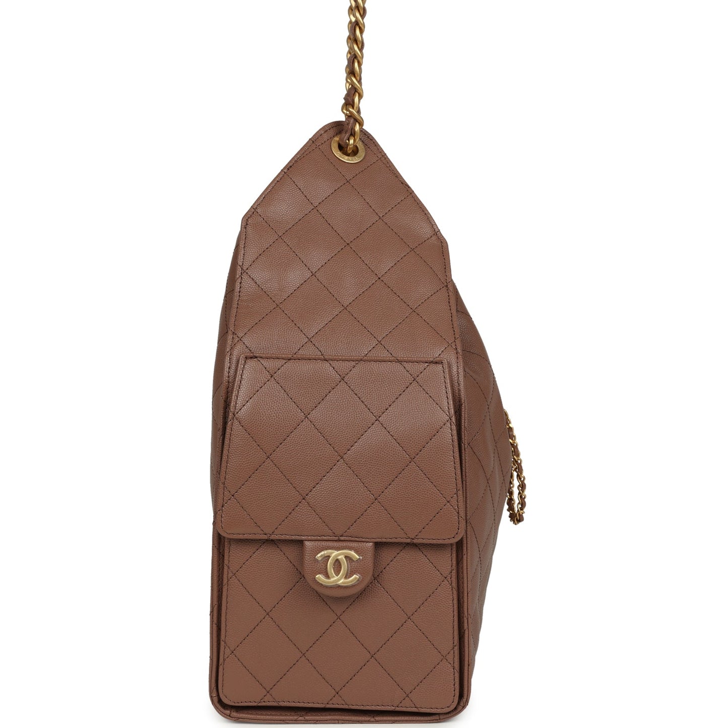 Chanel Medium 25 Hobo Bag Brown Caviar Antique Gold Hardware