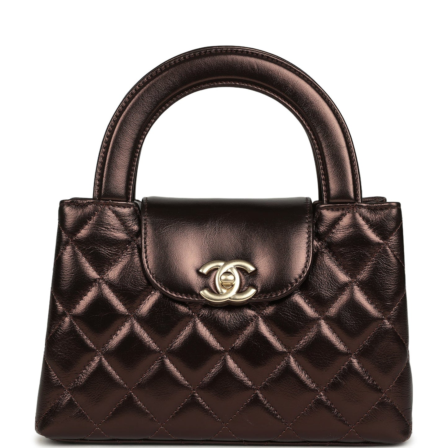 Chanel Small Kelly Shopper Metallic Dark Bronze Calfskin Brushed Light Gold Hardware
