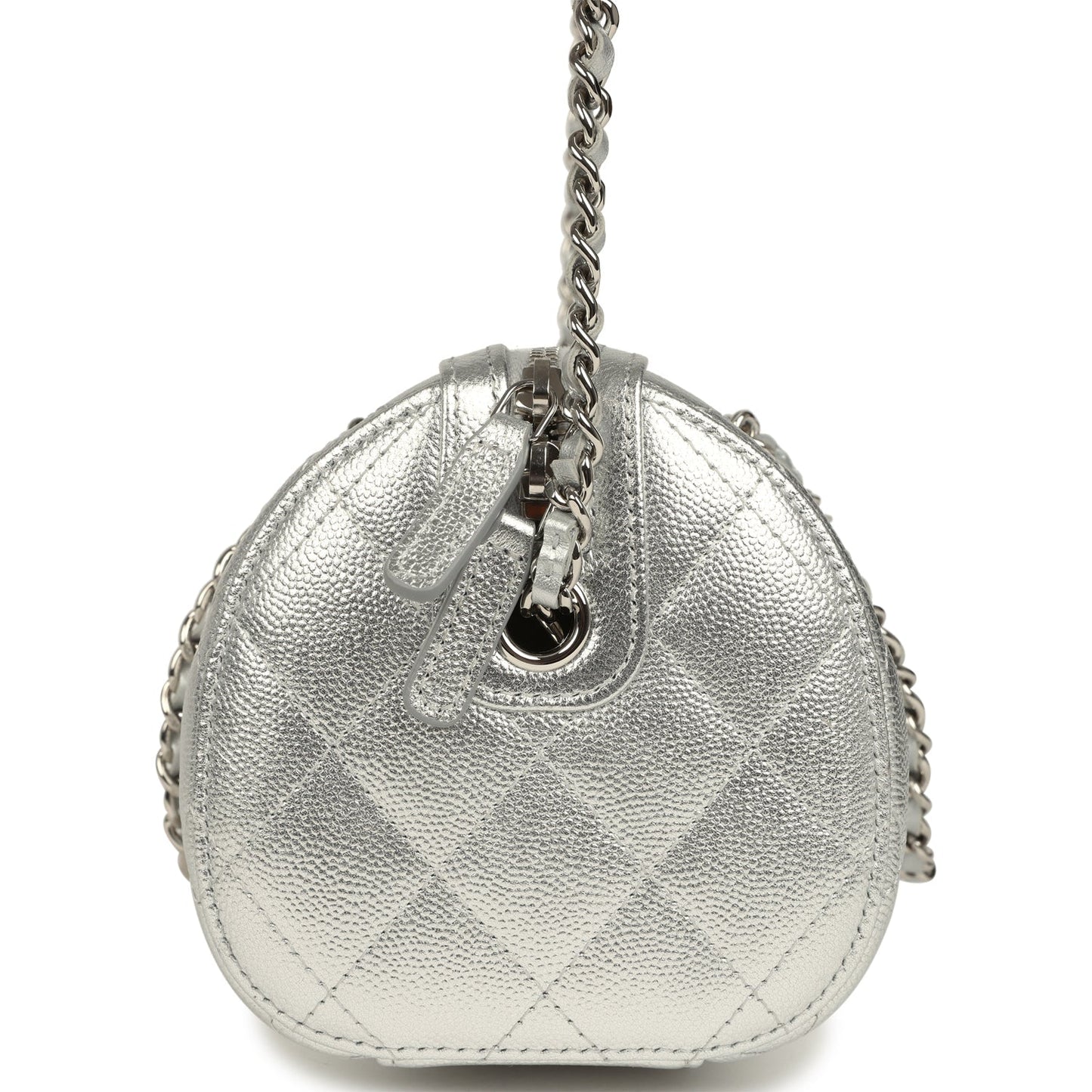 Chanel Mini Timeless Classic Barrel Bag with Chain Metallic Silver Shiny Caviar Silver Hardware