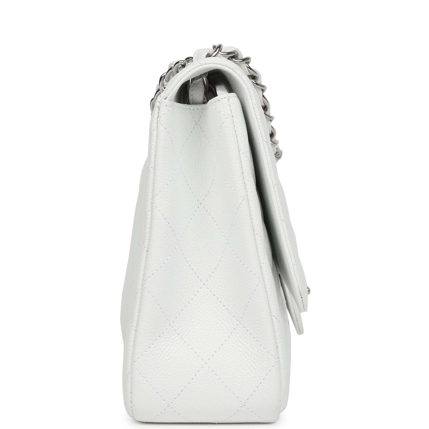 Pre-owned Chanel Jumbo Classic Single Flap Bag White Caviar Silver Hardware