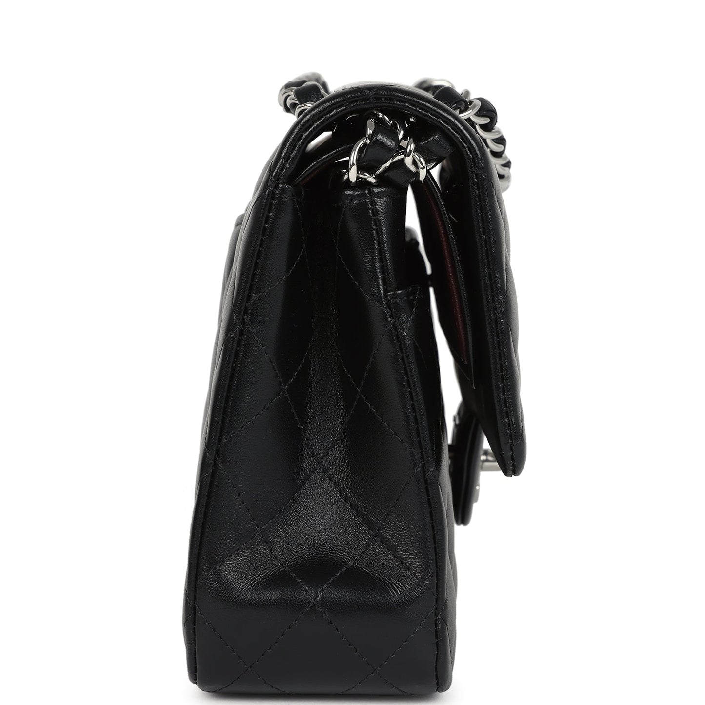 Pre-owned Chanel Medium Classic Double Flap Bag Black Lambskin Silver Hardware