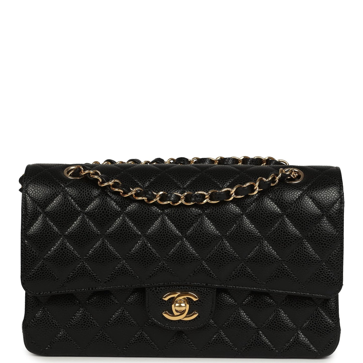 Pre-owned Chanel Medium Classic Double Flap Black Caviar Gold Hardware