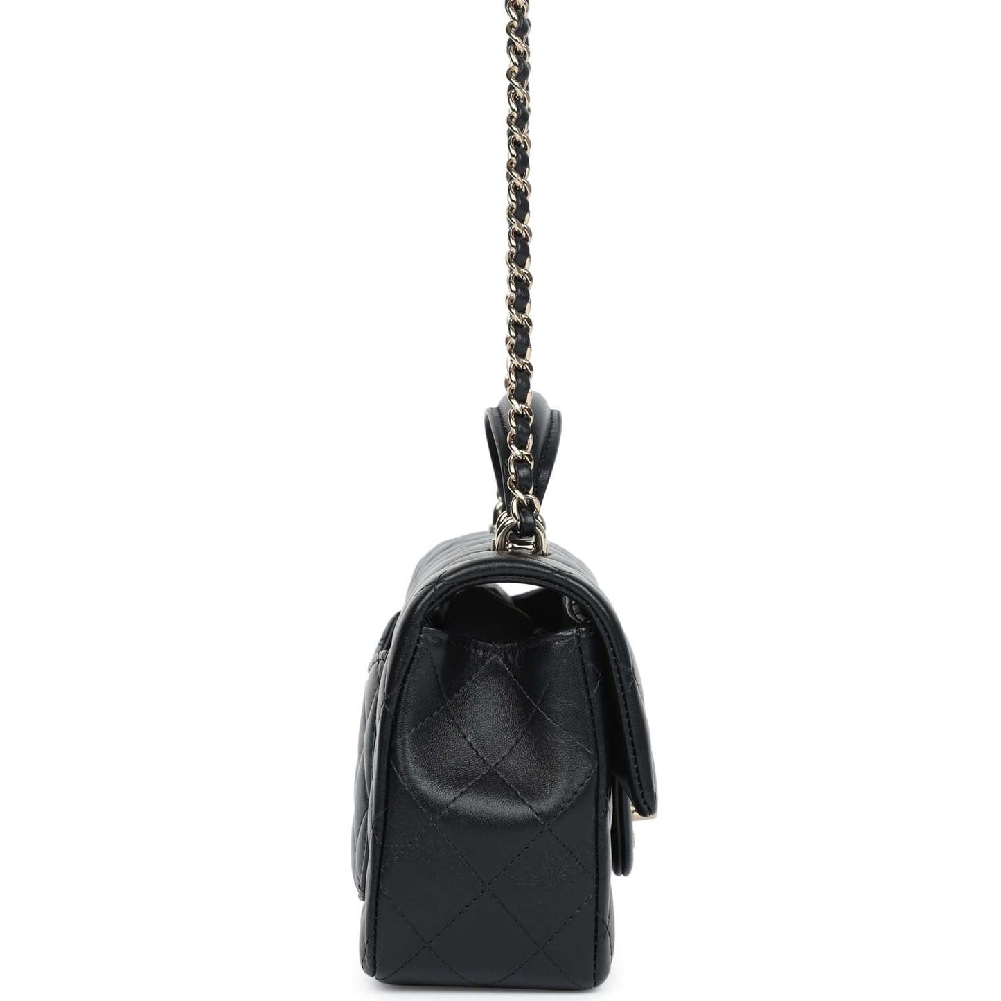 Chanel Mini Rectangular Top Handle Flap Bag Black Lambskin Light Gold Hardware