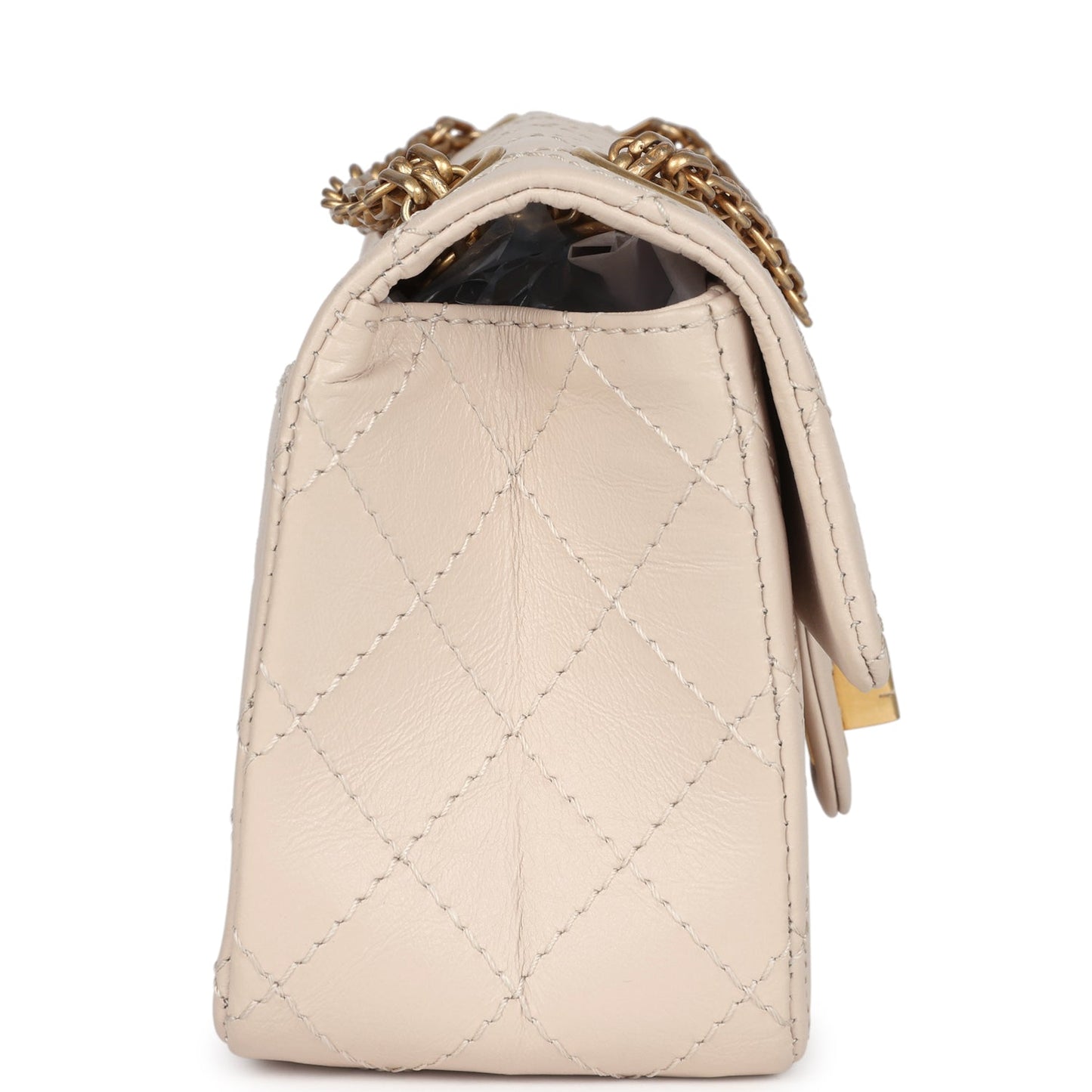 Pre-owned Chanel Mini Reissue 224 2.55 Flap Bag Beige Aged Calfskin Antique Gold Hardware