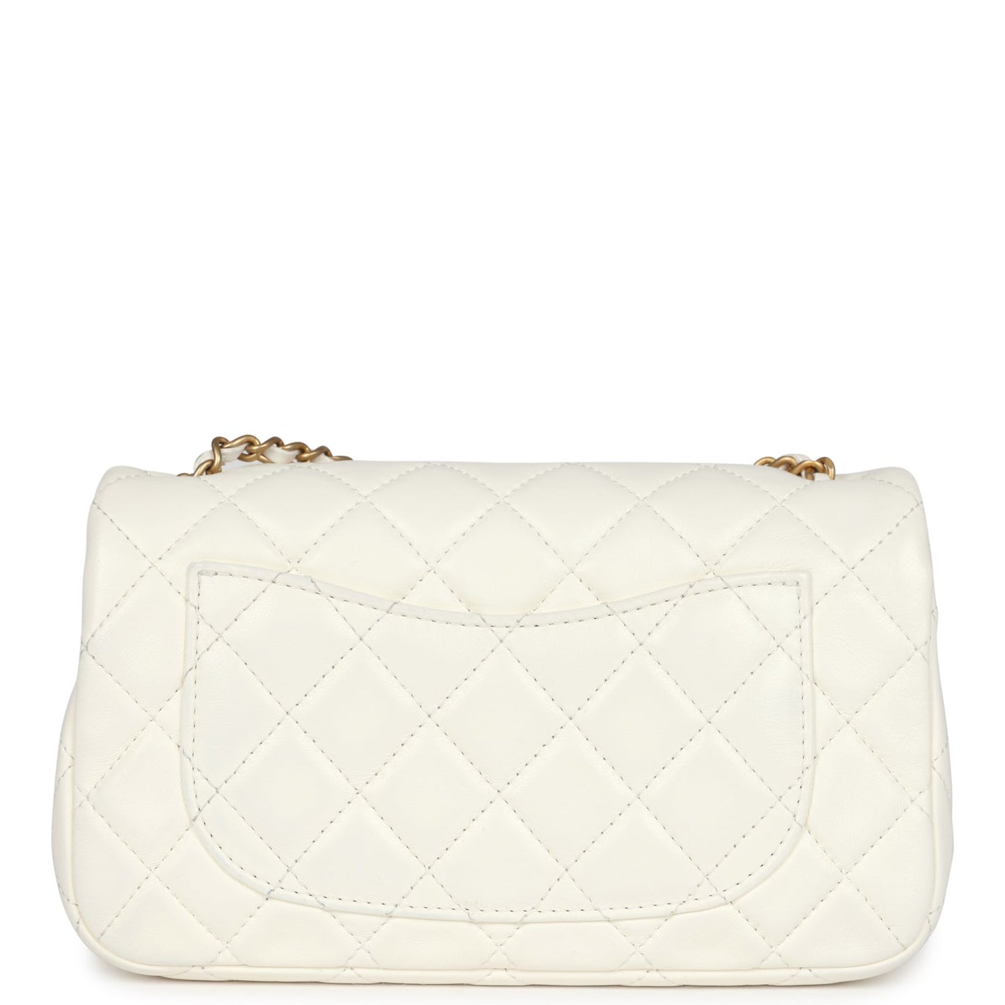 Pre-owned Chanel Mini Square Pearl Crush Flap Bag White Lambskin Antique Gold Hardware