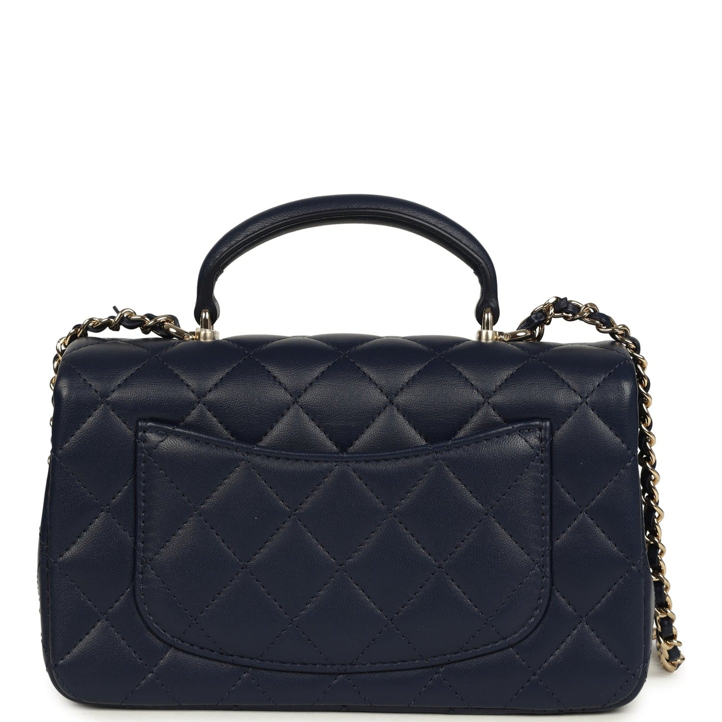Chanel Mini Classic Rectangular Top Handle Flap Navy Lambskin Light Gold Hardware