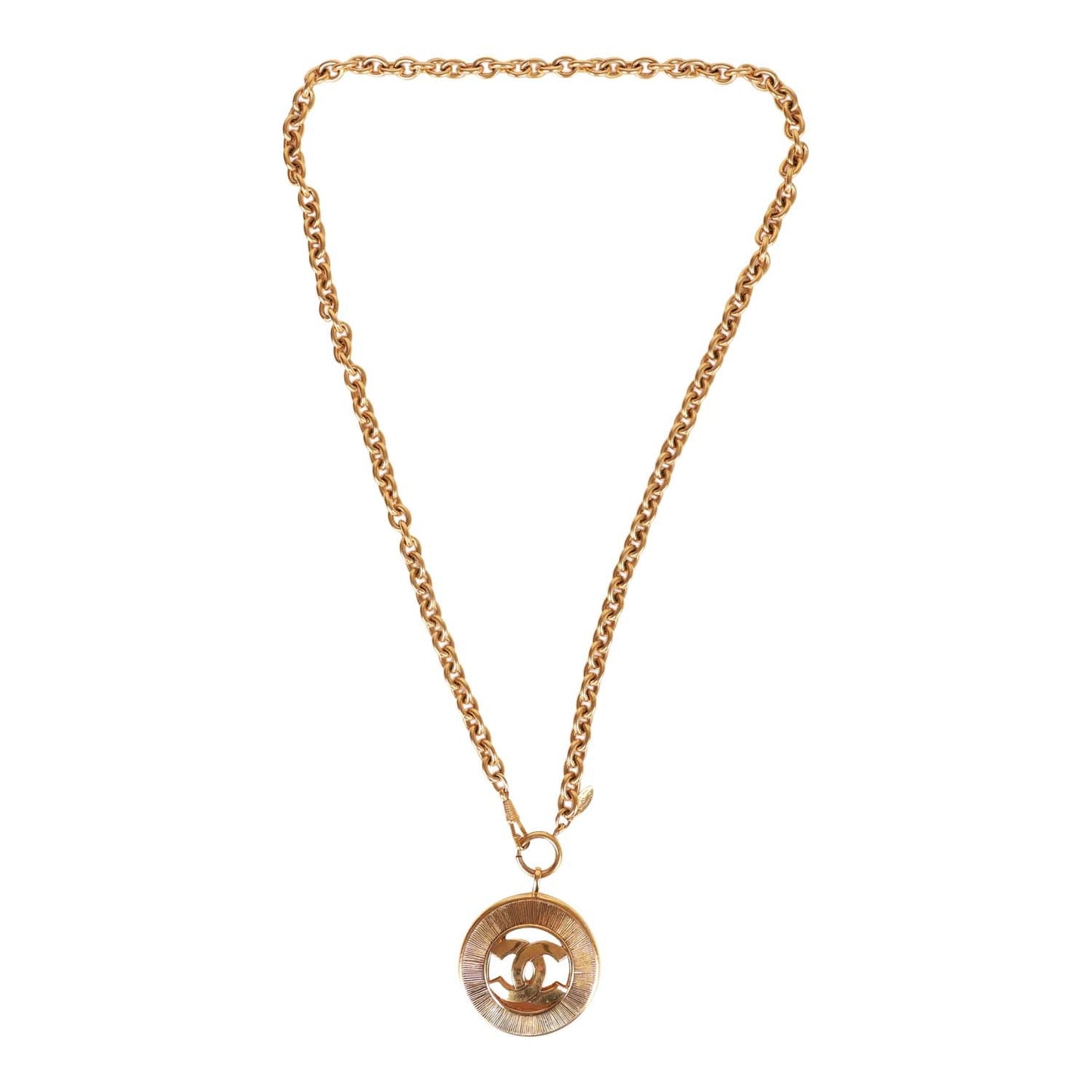 Vintage Chanel 24K Gold Plated Sunburst Interlocking CC Medallion Necklace