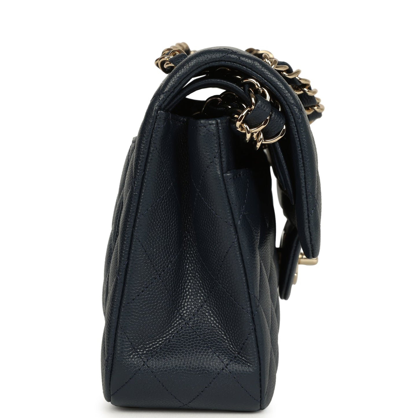Pre-owned Chanel Small Classic Double Flap Bag Dark Blue Caviar Light Gold Hardware