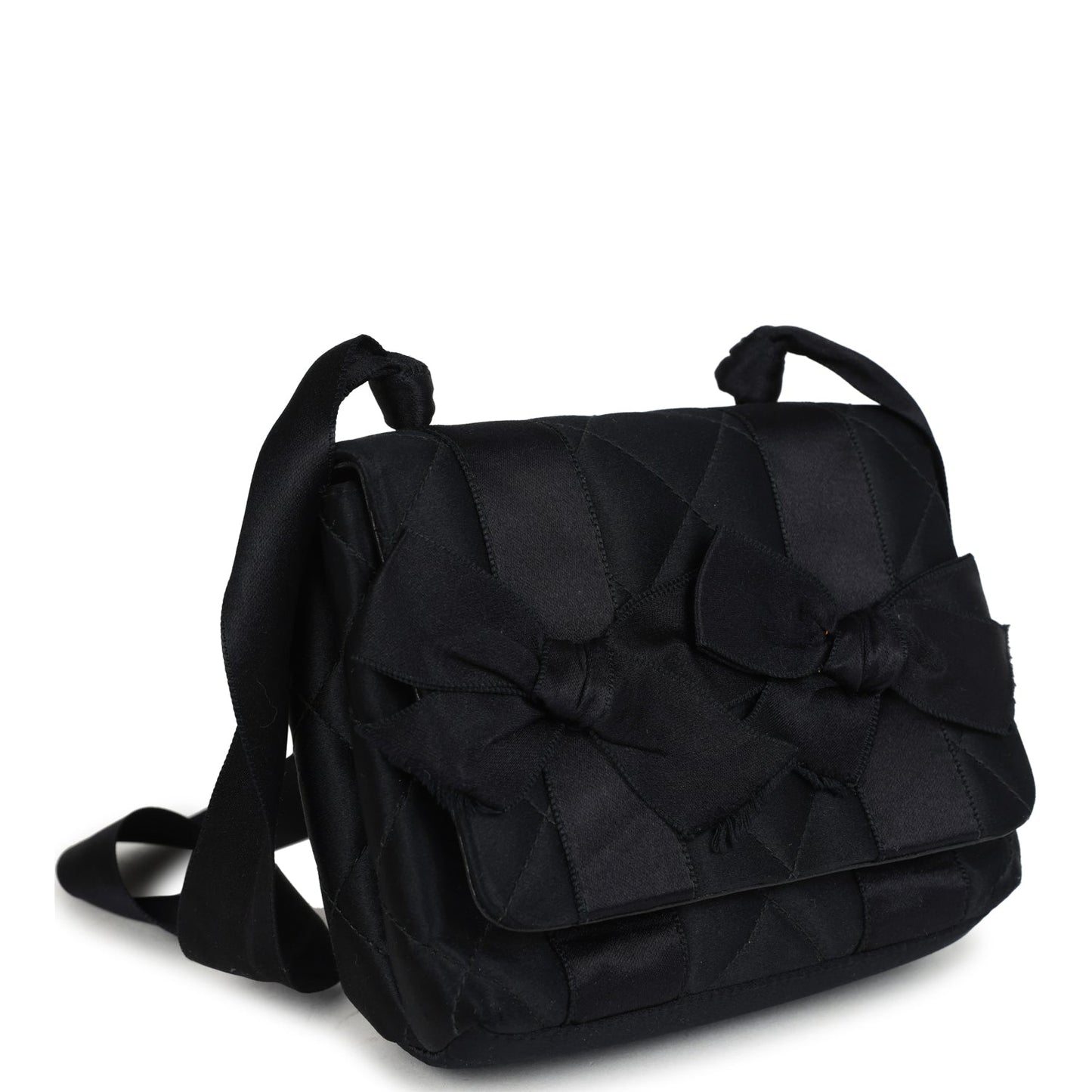 Vintage Chanel Mini Bow Shoulder Bag Black Satin Gold Hardware