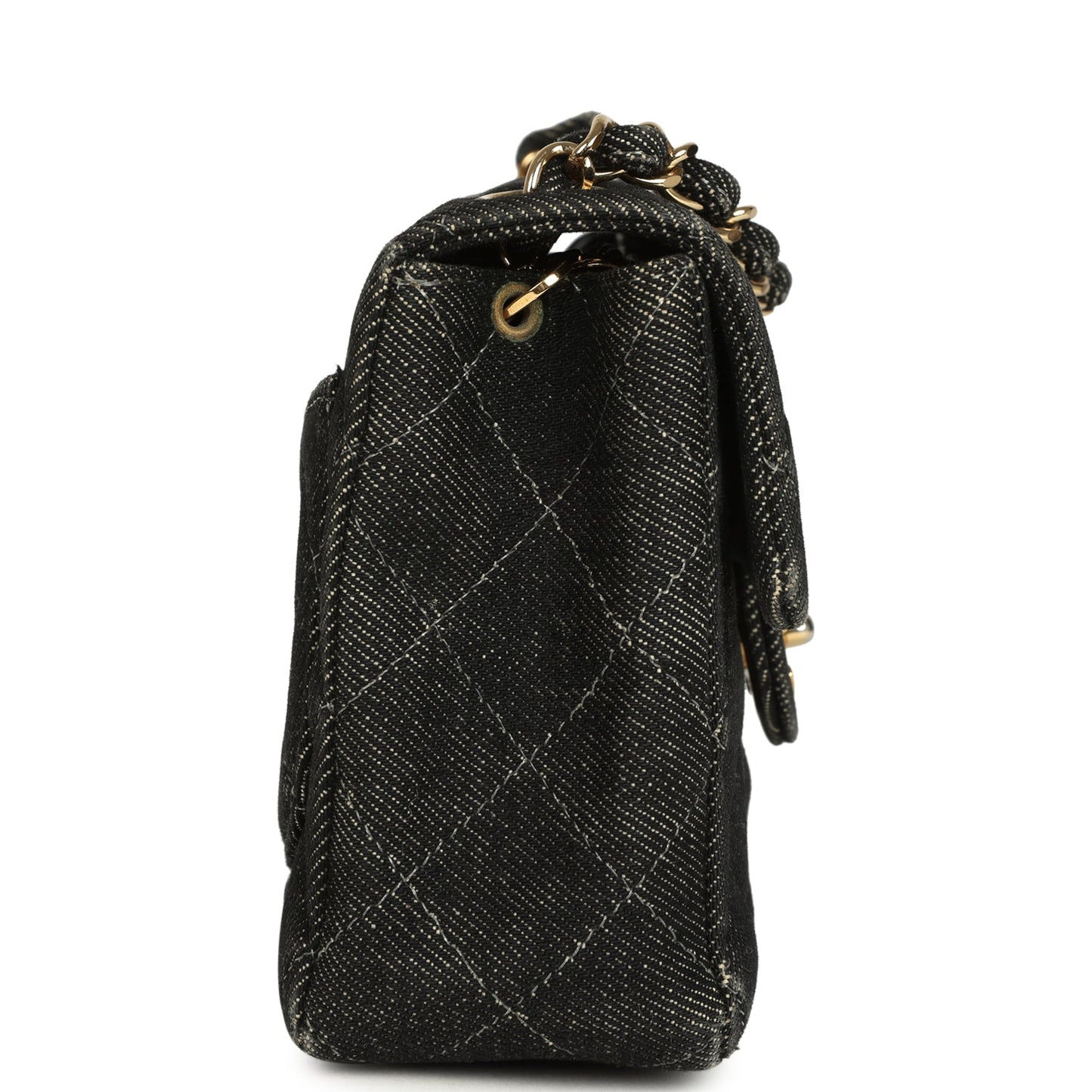Vintage Chanel Mini Square Flap Bag Black Denim Gold Hardware