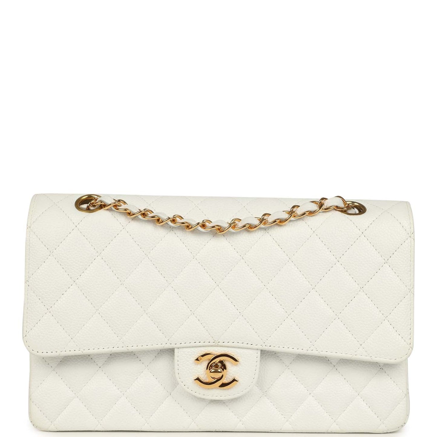 Vintage Chanel Medium Classic Double Flap White Caviar Gold Hardware