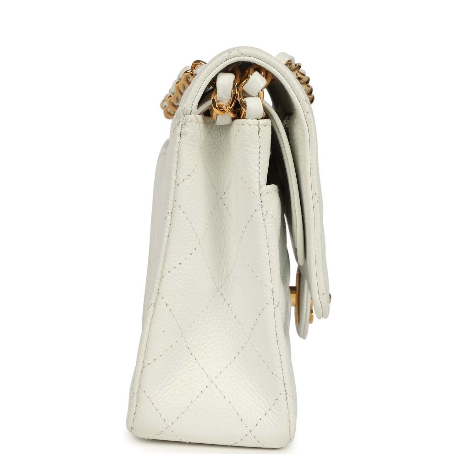 Vintage Chanel Medium Classic Double Flap White Caviar Gold Hardware