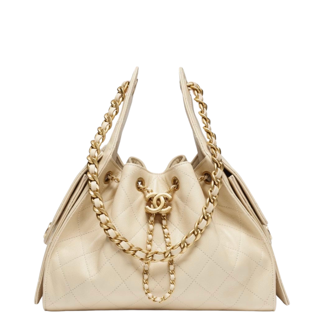 Chanel 25 Small Handbag Grained Calfskin & Gold-Tone Metal Beige