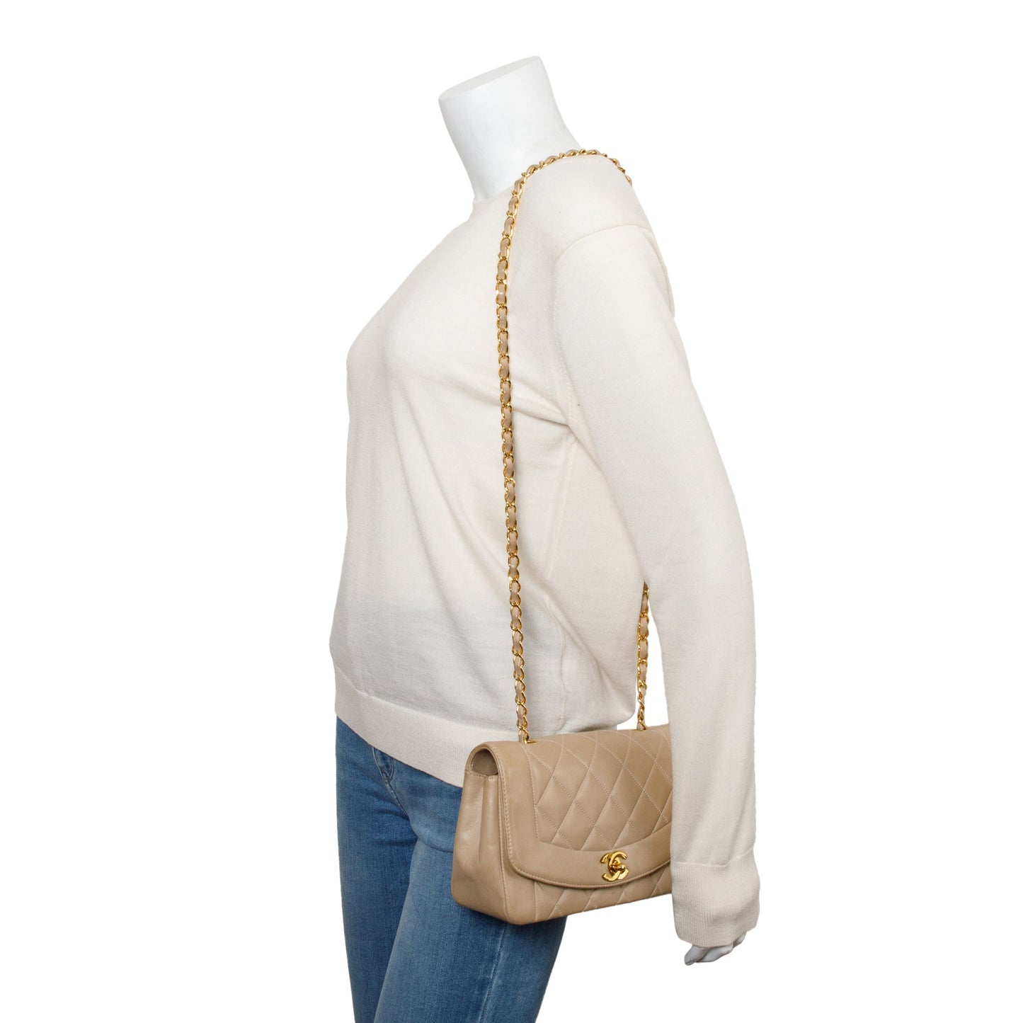 Chanel Vintage Beige Lambskin Leather Medium Diana Flap Bag