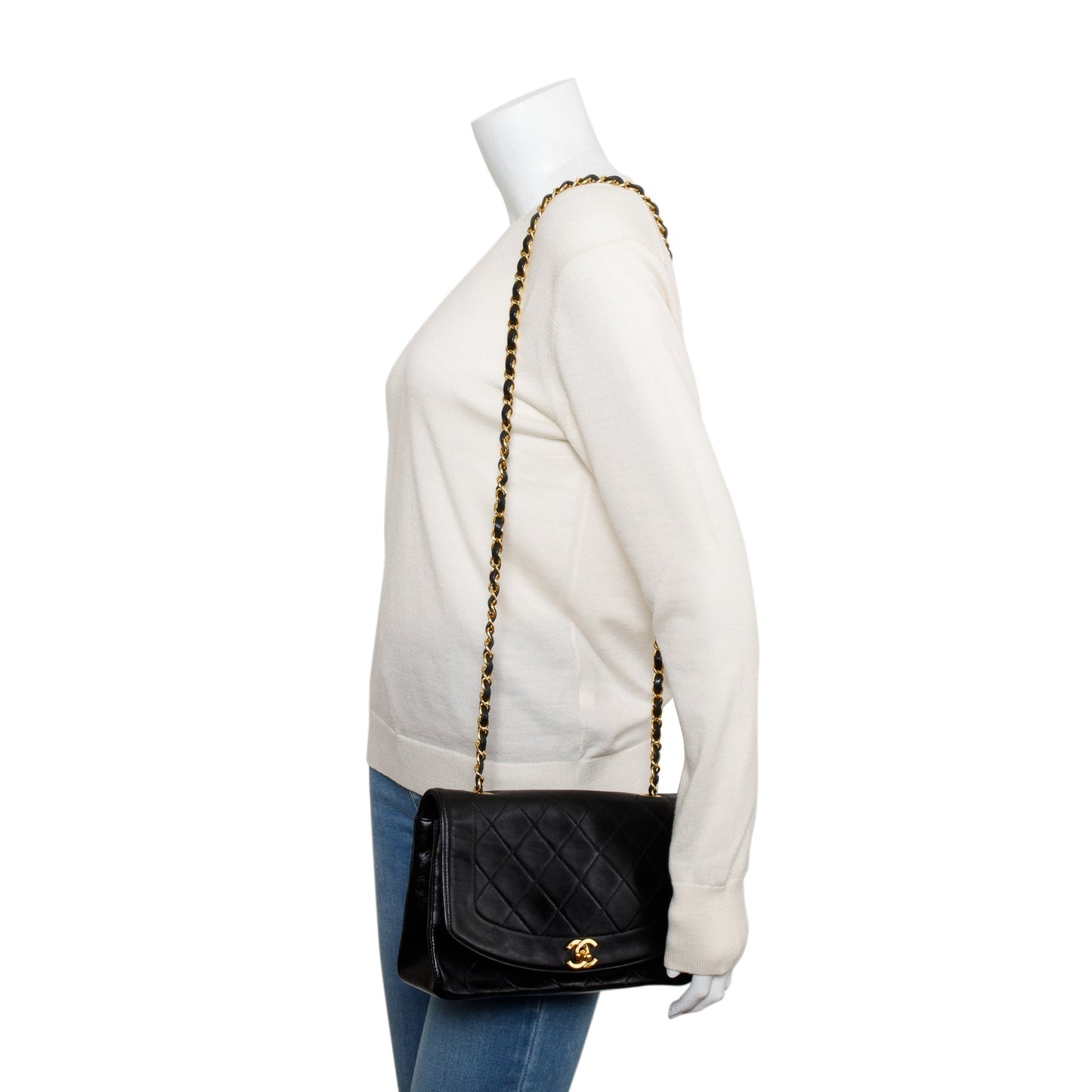 Chanel Vintage Black Lambskin Leather Medium Diana Flap Bag