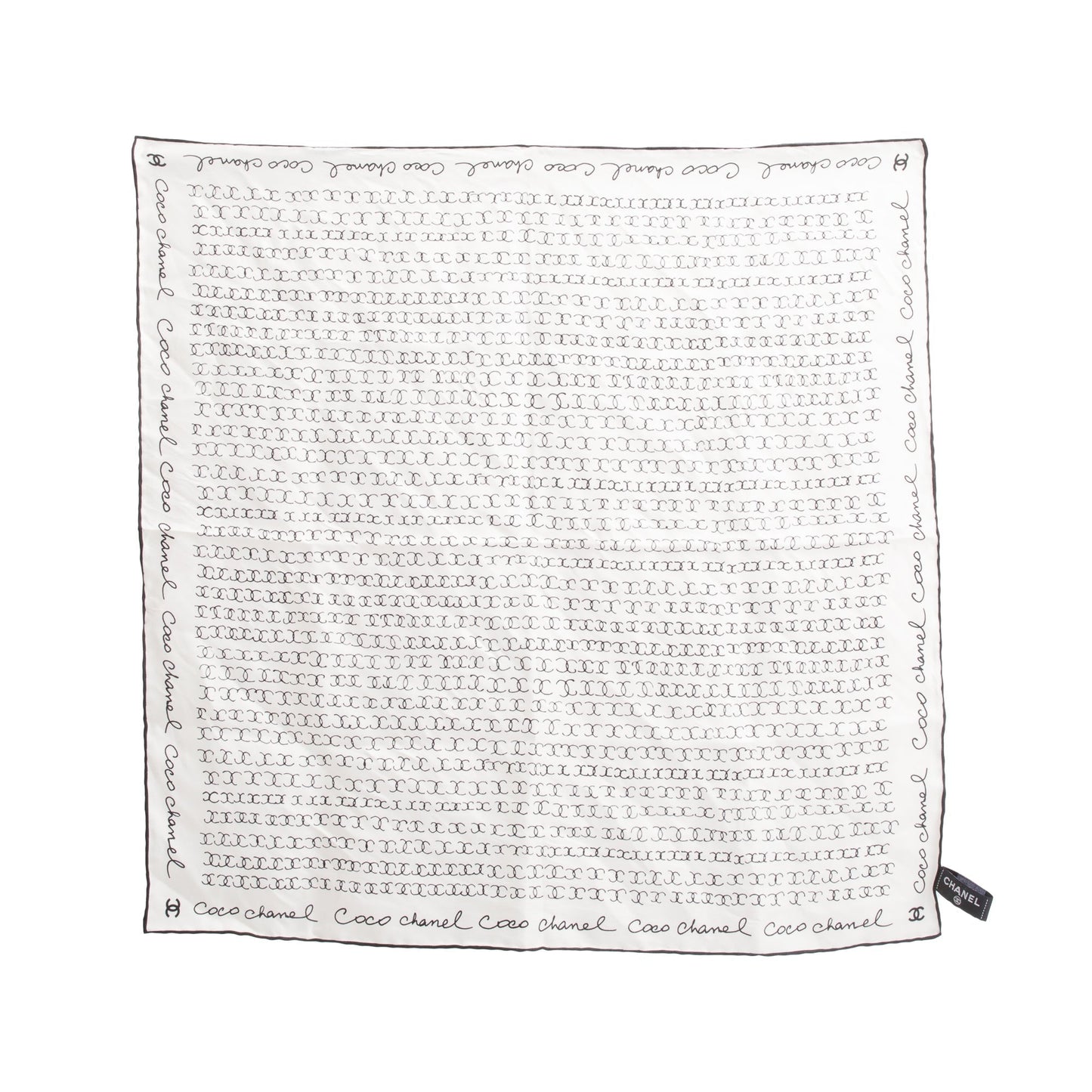 Chanel White & Black CC Logo Print Silk Square Scarf